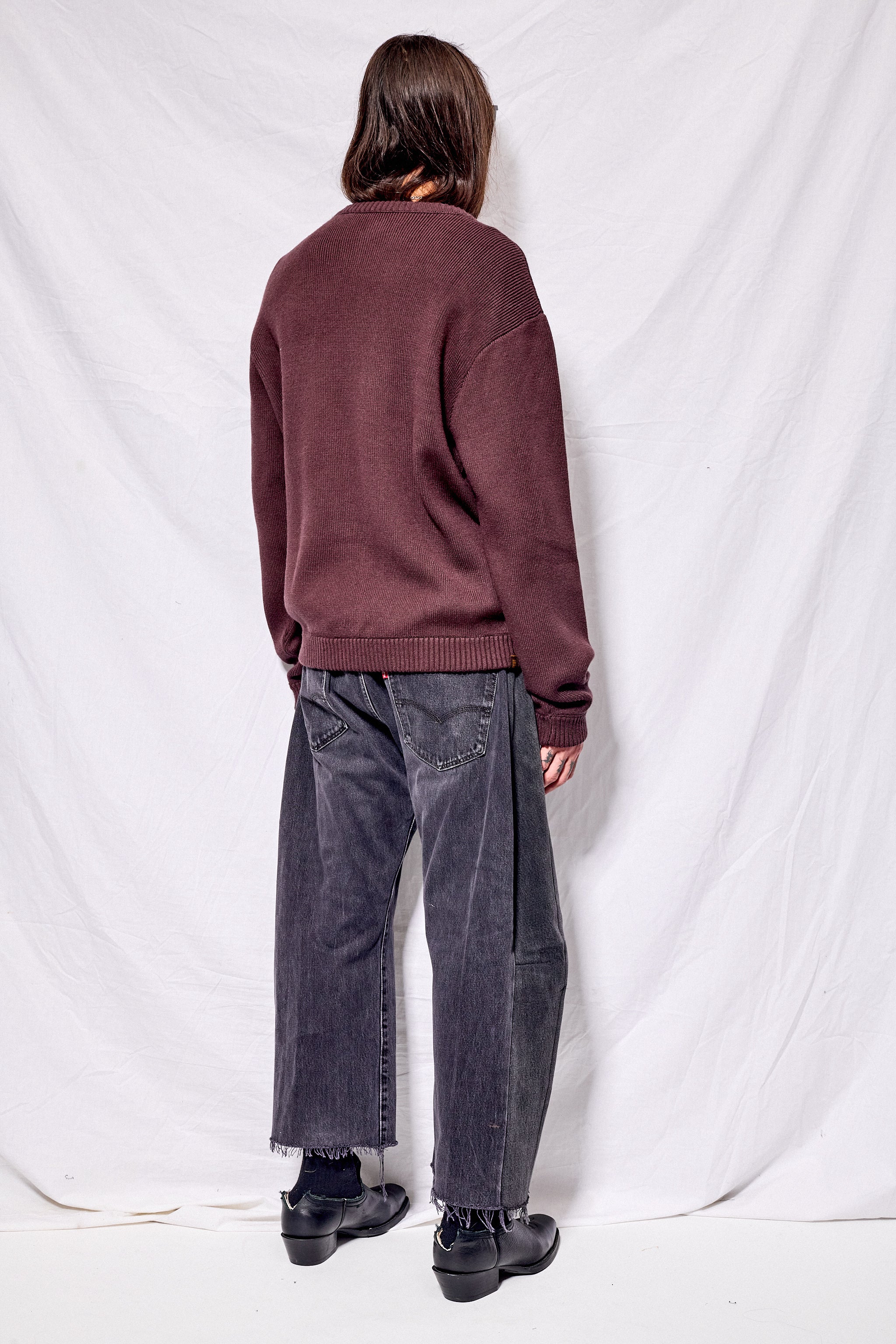 Dark Brown Viscose Crew Neck Sweater