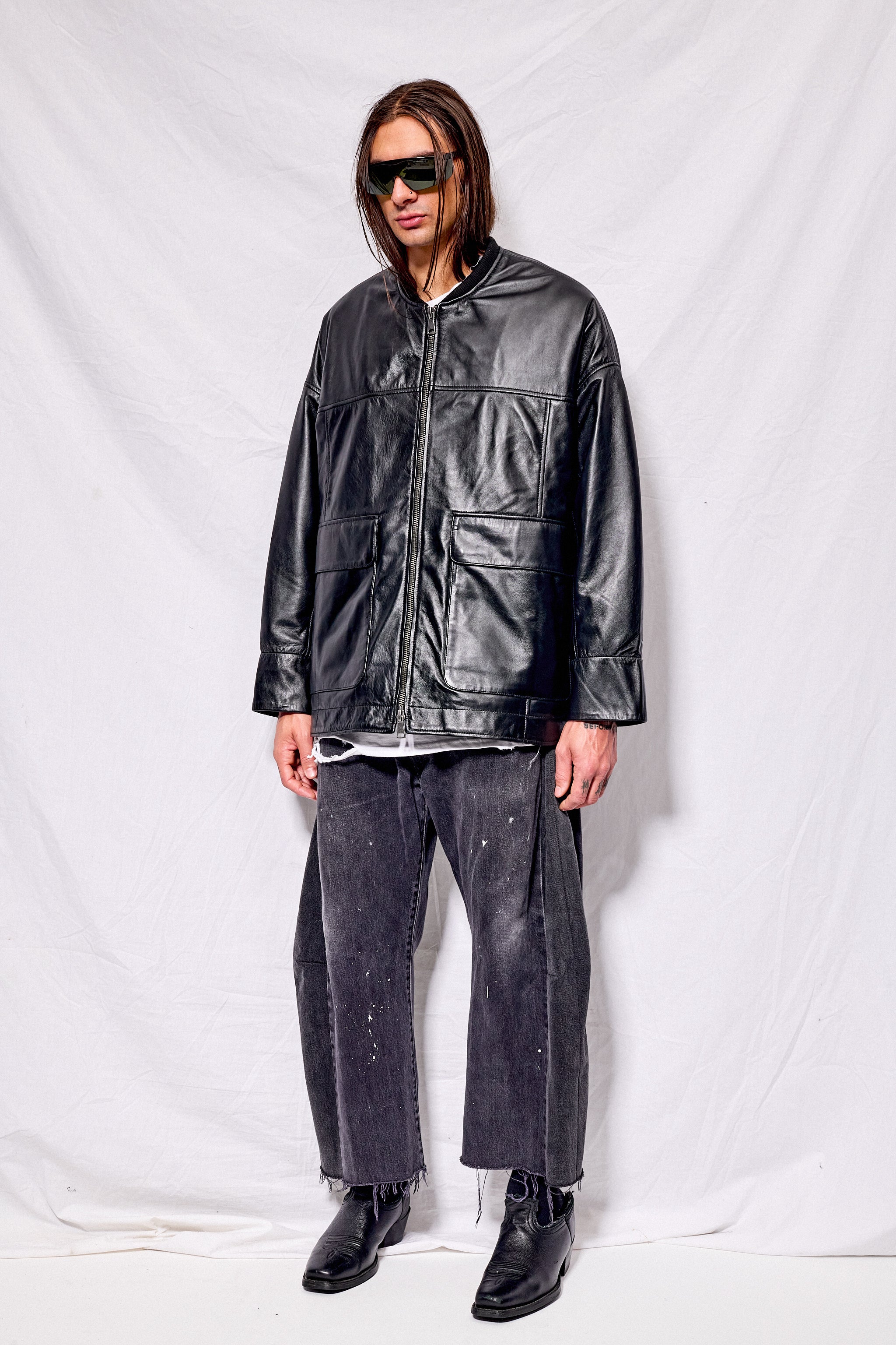 Black Nappa Leather Parka Jacket