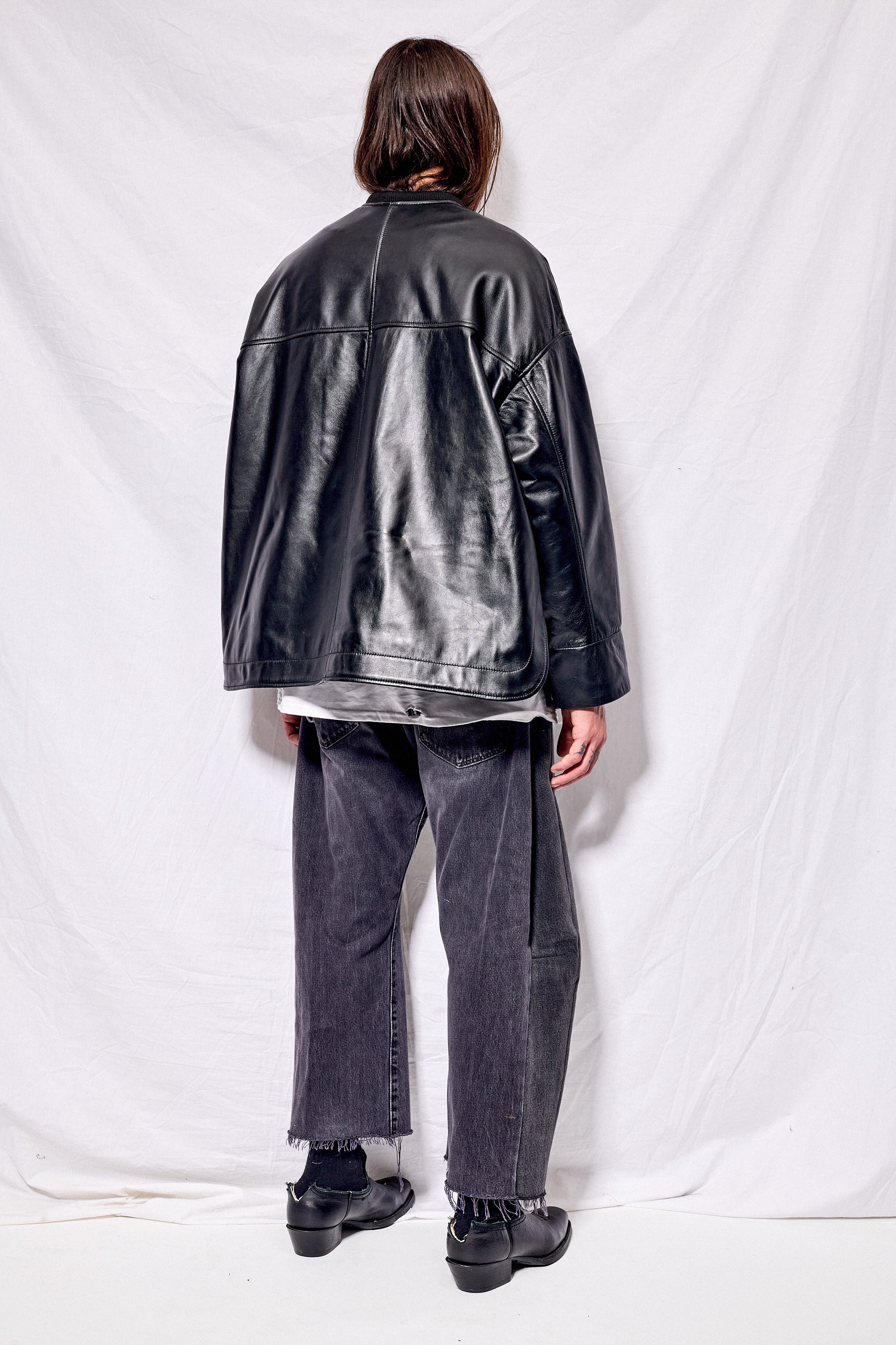Black Nappa Leather Parka Jacket