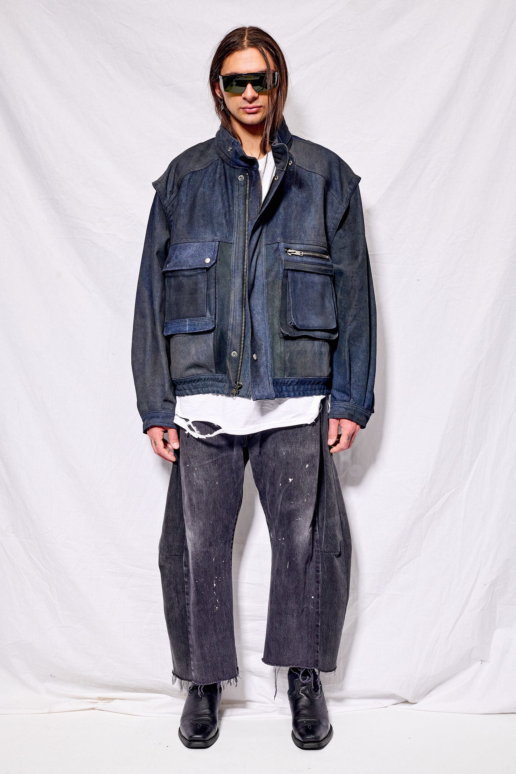 Dirty Indigo Denim Military Jacket