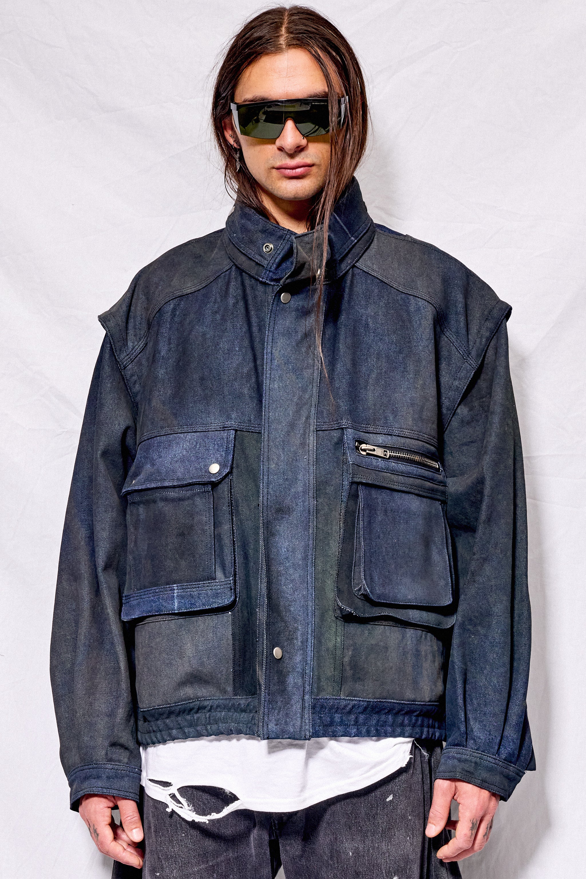 Dirty Indigo Denim Military Jacket