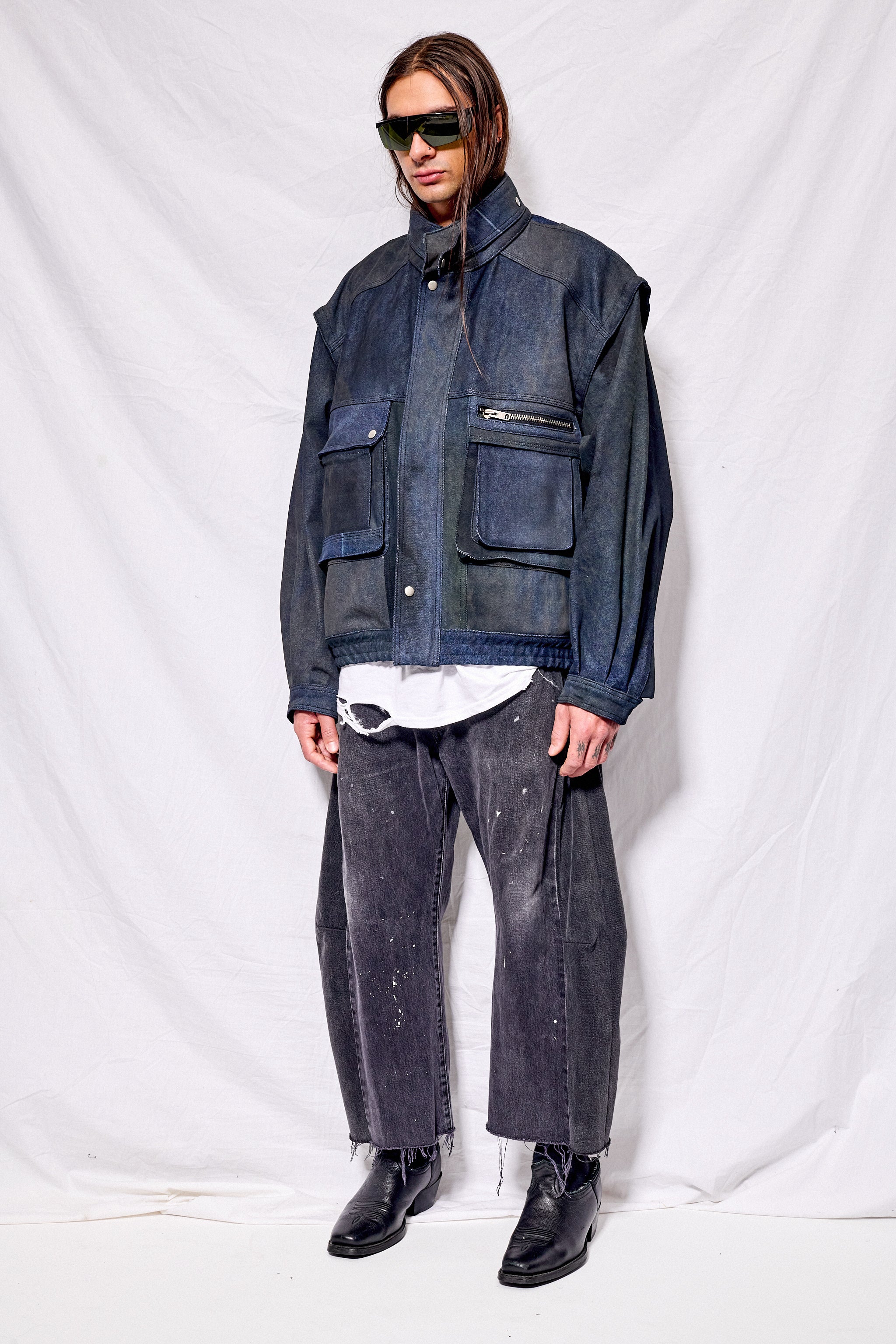 Dirty Indigo Denim Military Jacket