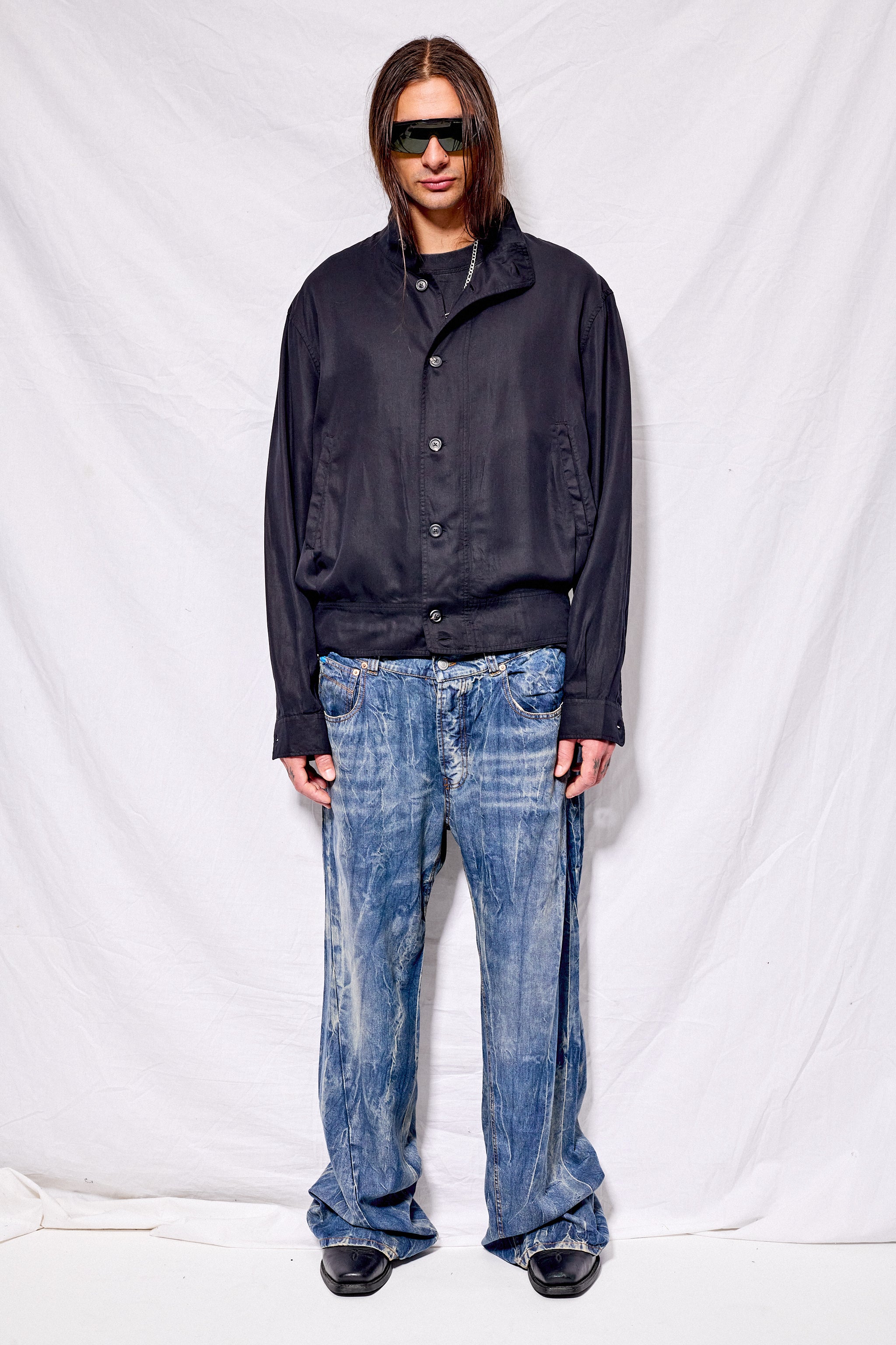 Draping Black Lyocell Mock Bomber