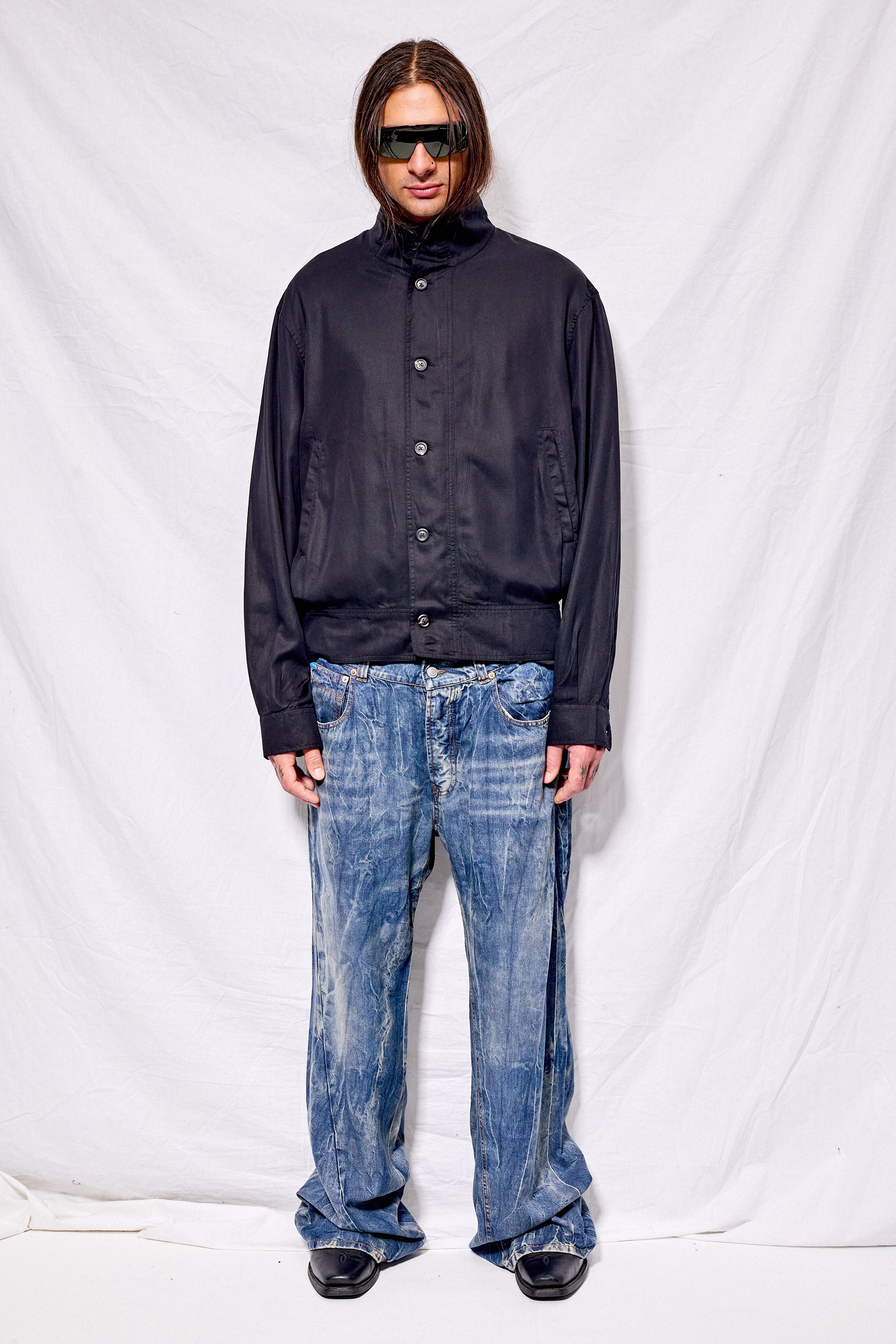 Draping Black Lyocell Mock Bomber