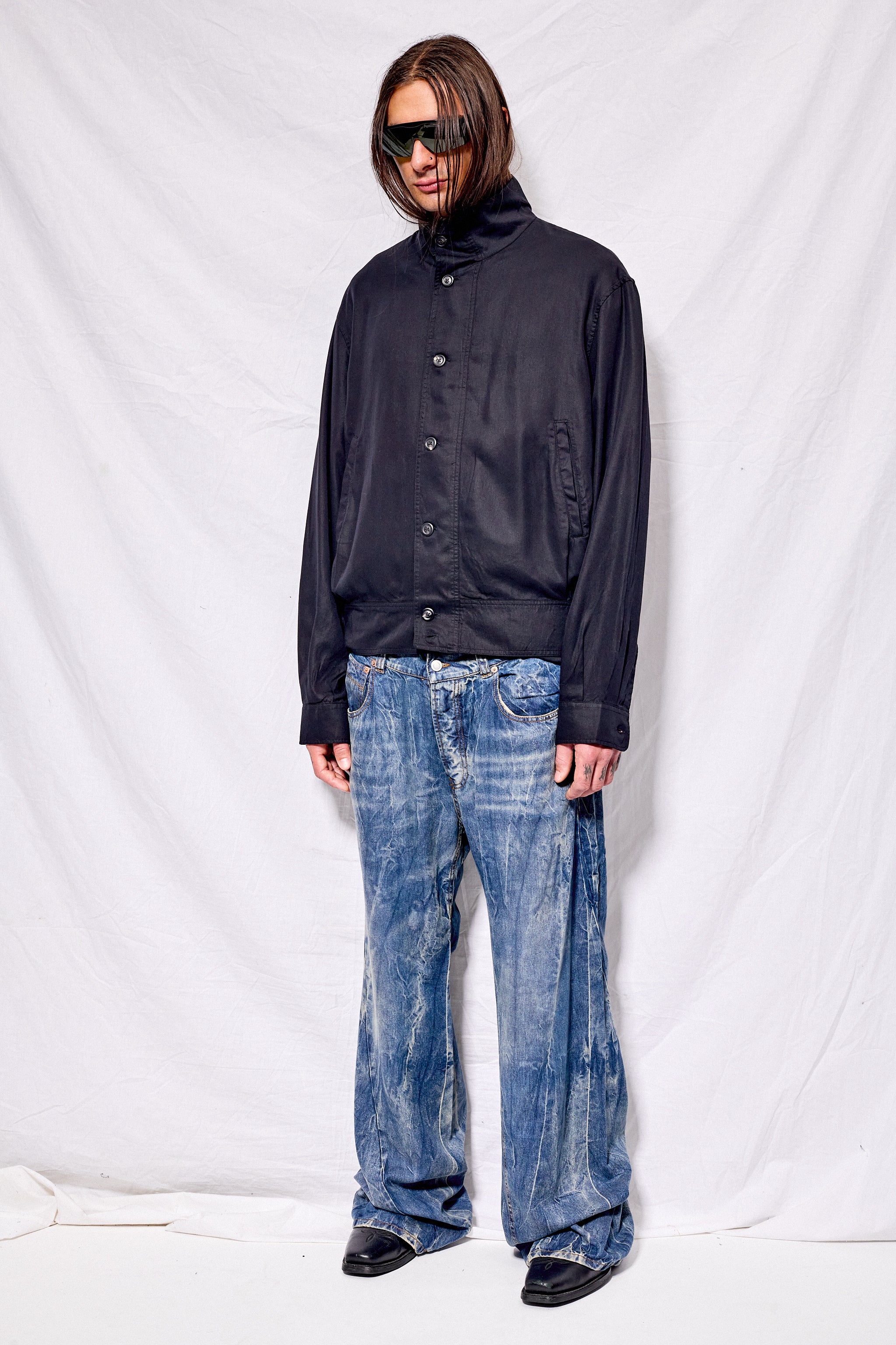 Draping Black Lyocell Mock Bomber