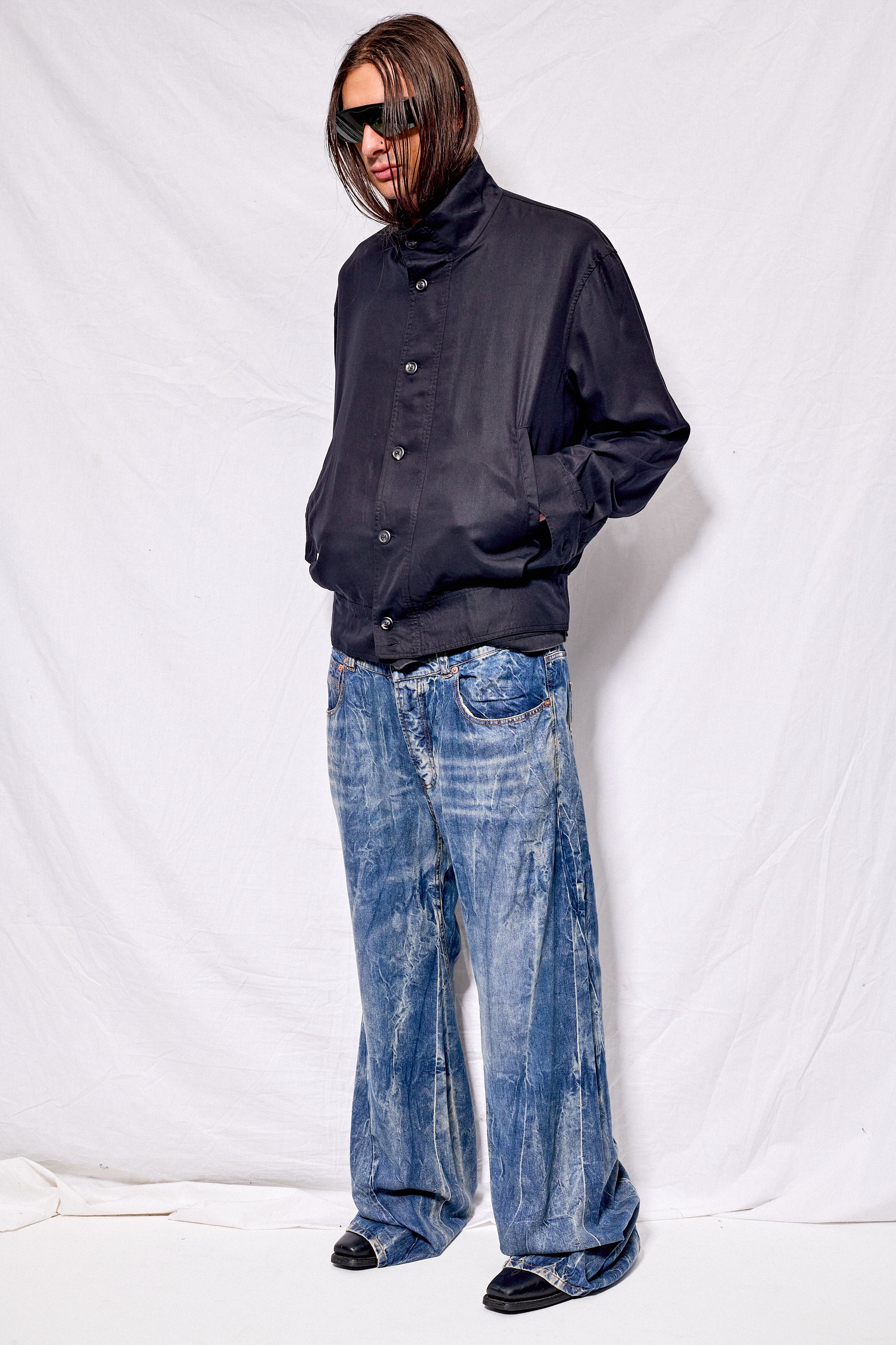 Draping Black Lyocell Mock Bomber