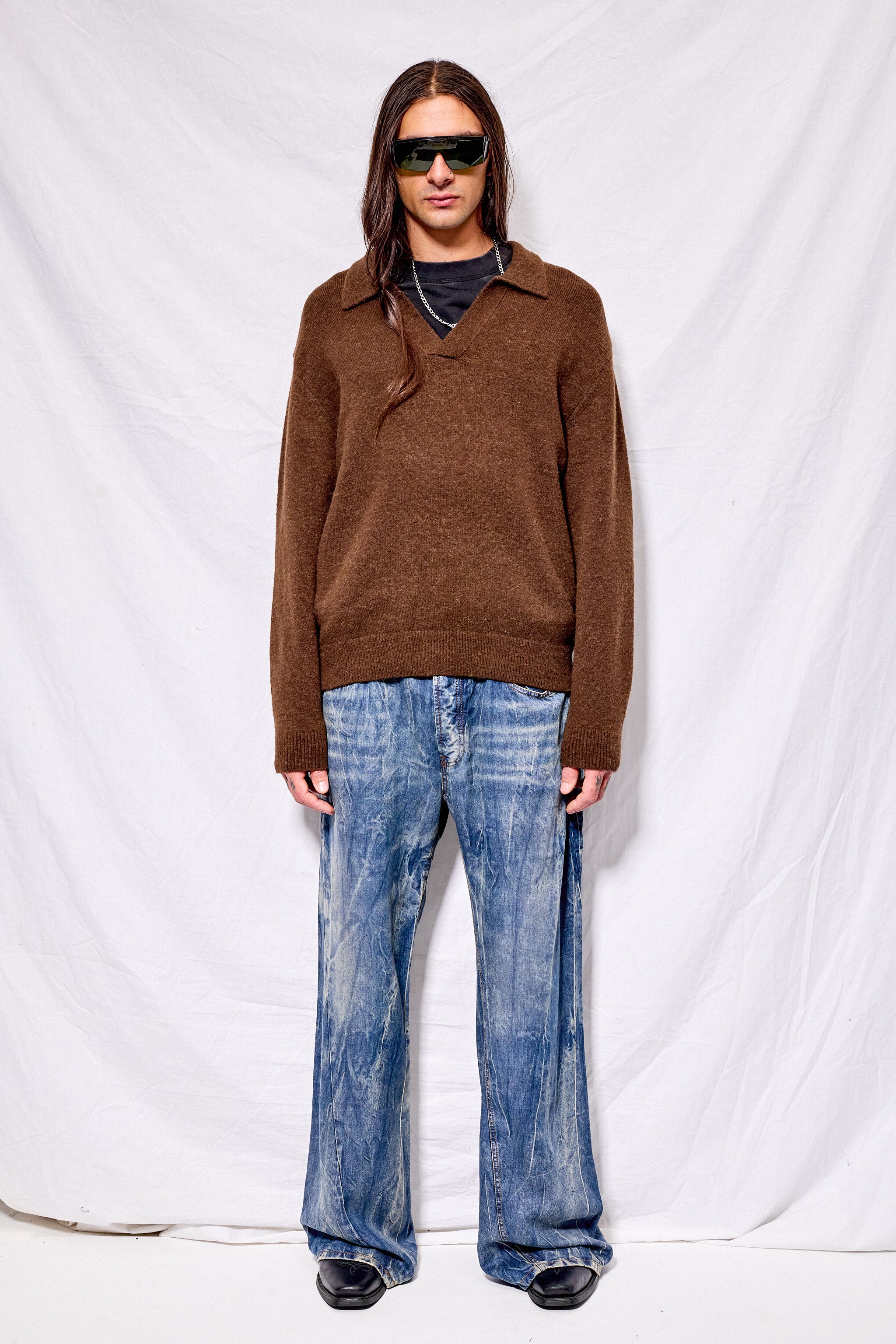 Dark Brown Unisex Open Collared Sweater