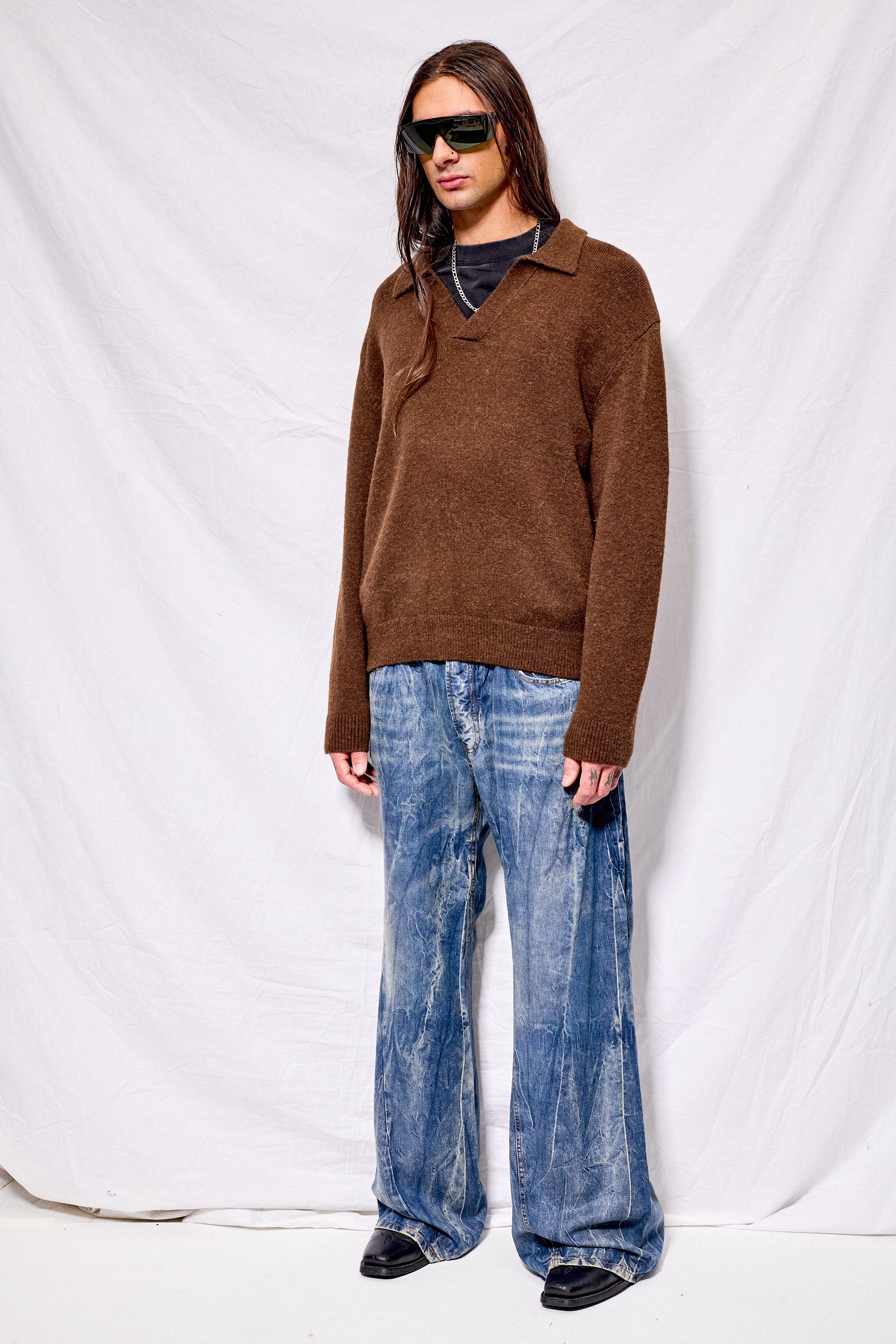 Dark Brown Unisex Open Collared Sweater