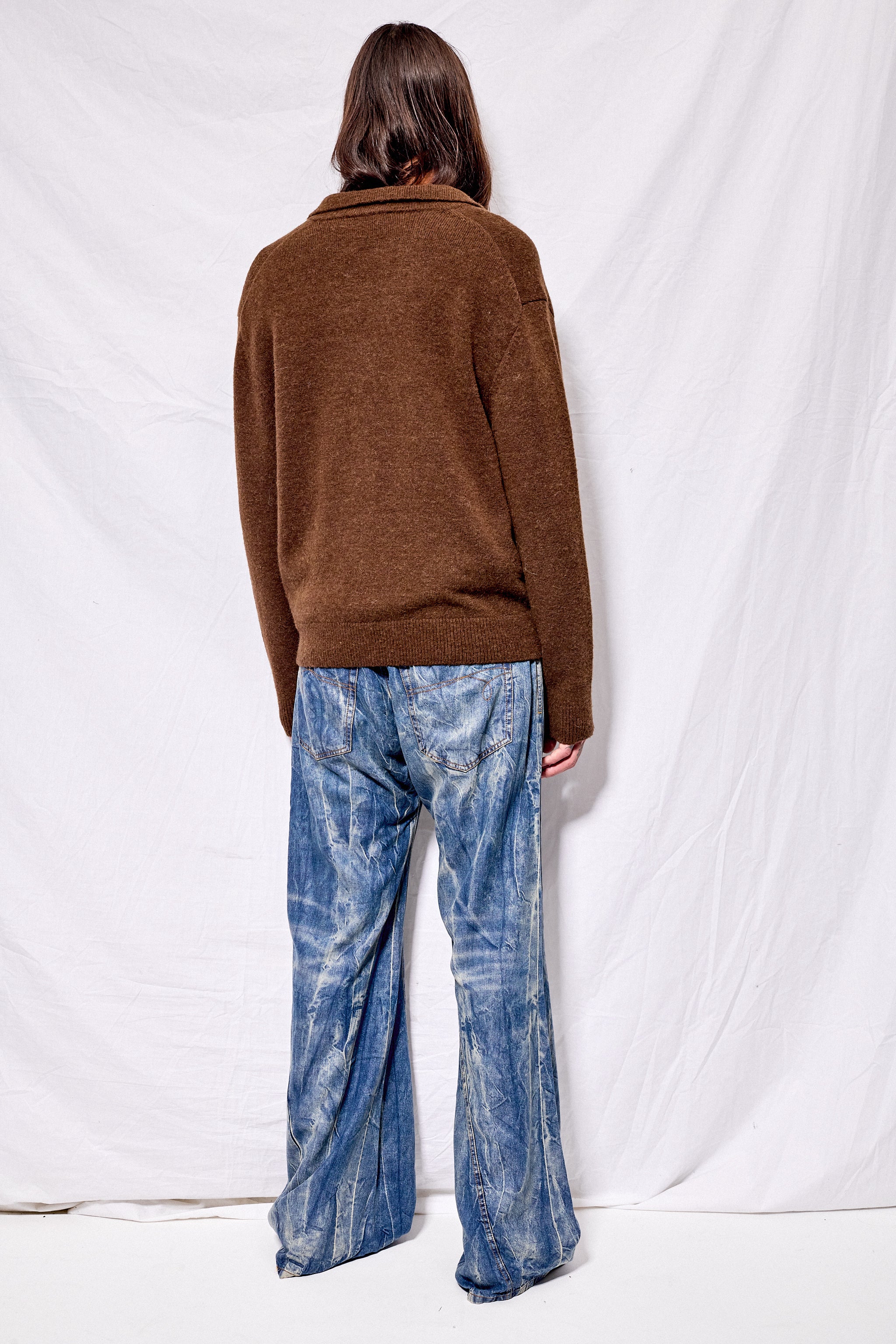 Dark Brown Unisex Open Collared Sweater
