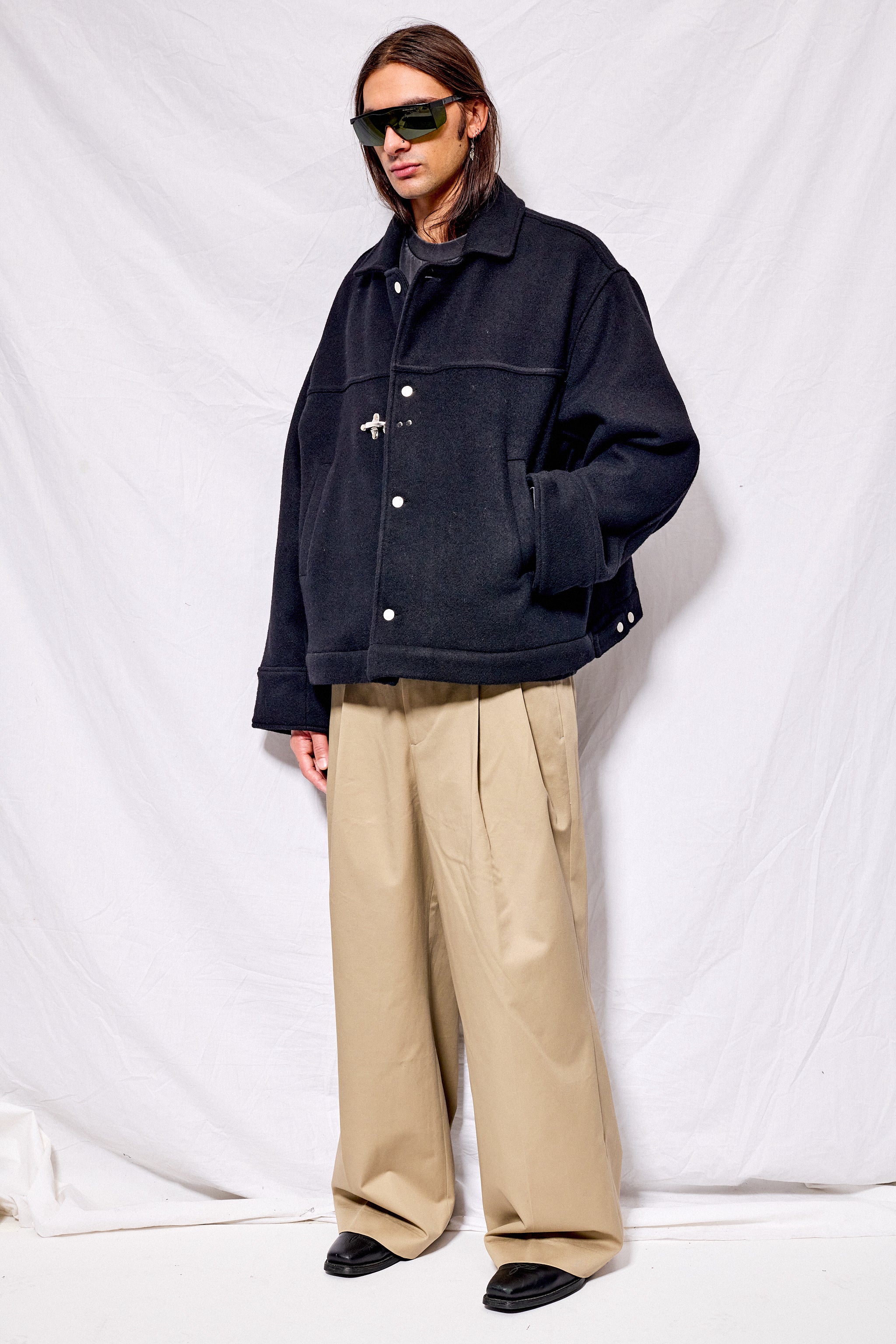 Black Wool Fireman Box Jacket