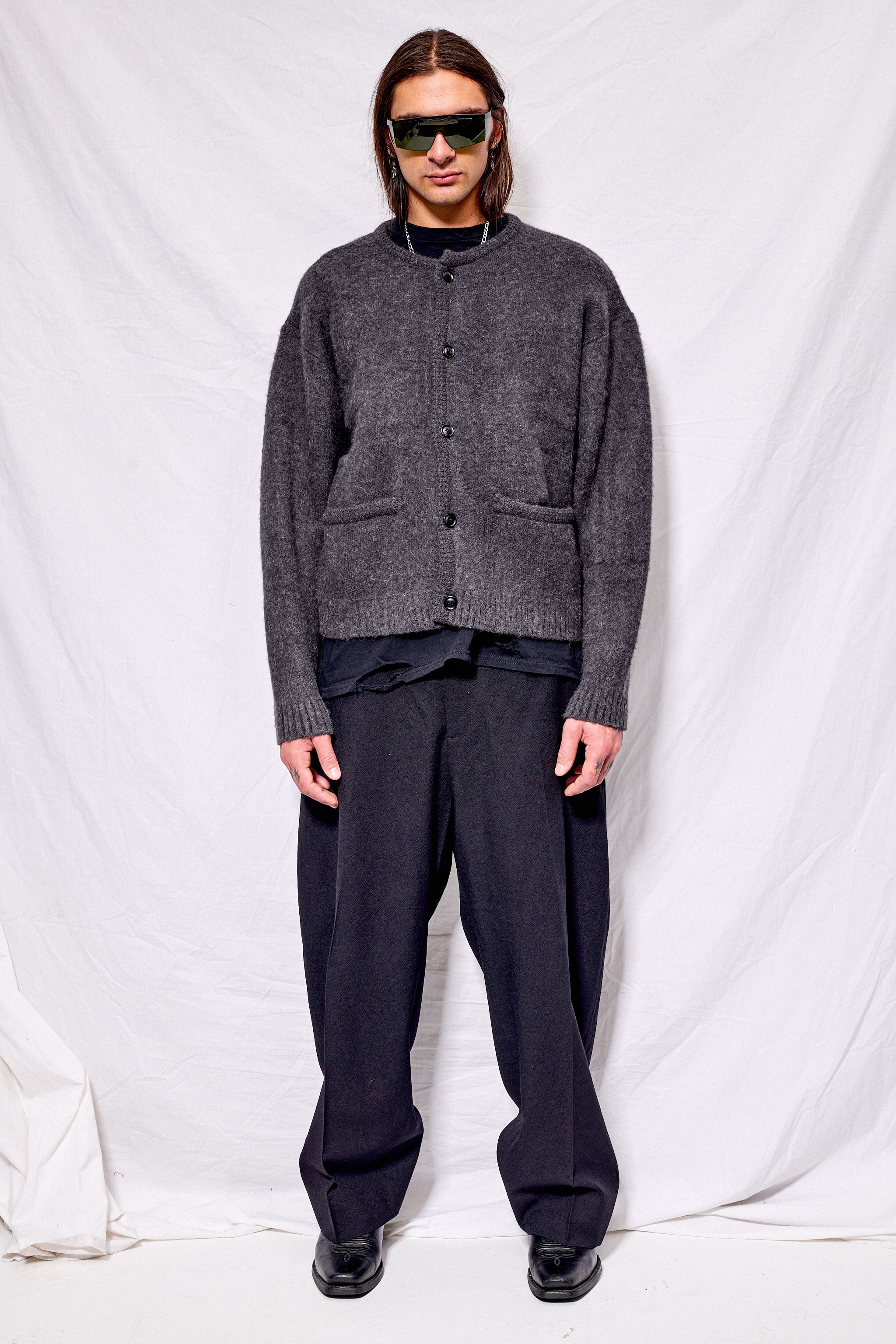 Grey Alpaca Jacquard Knitted Blouson