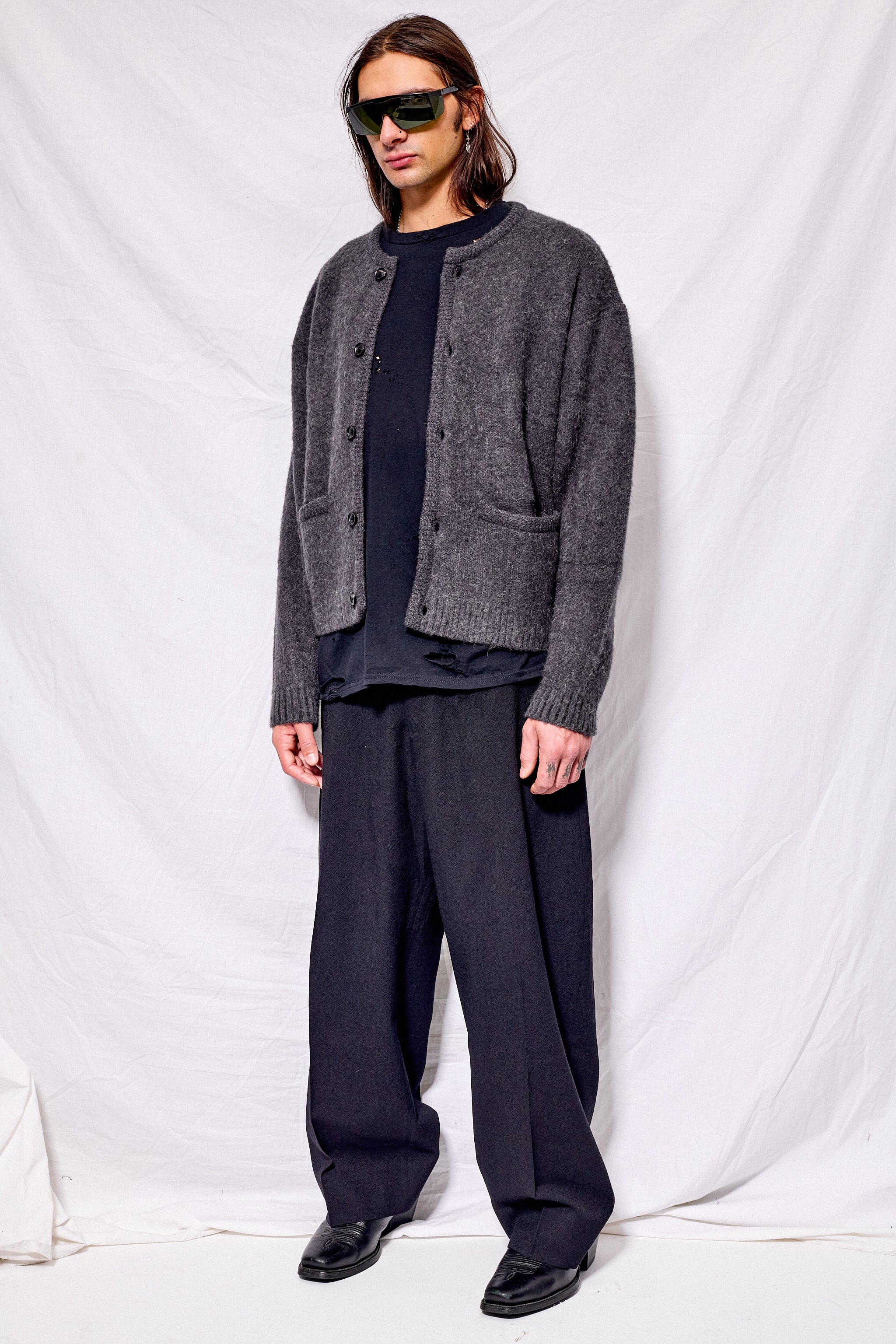 Grey Alpaca Jacquard Knitted Blouson