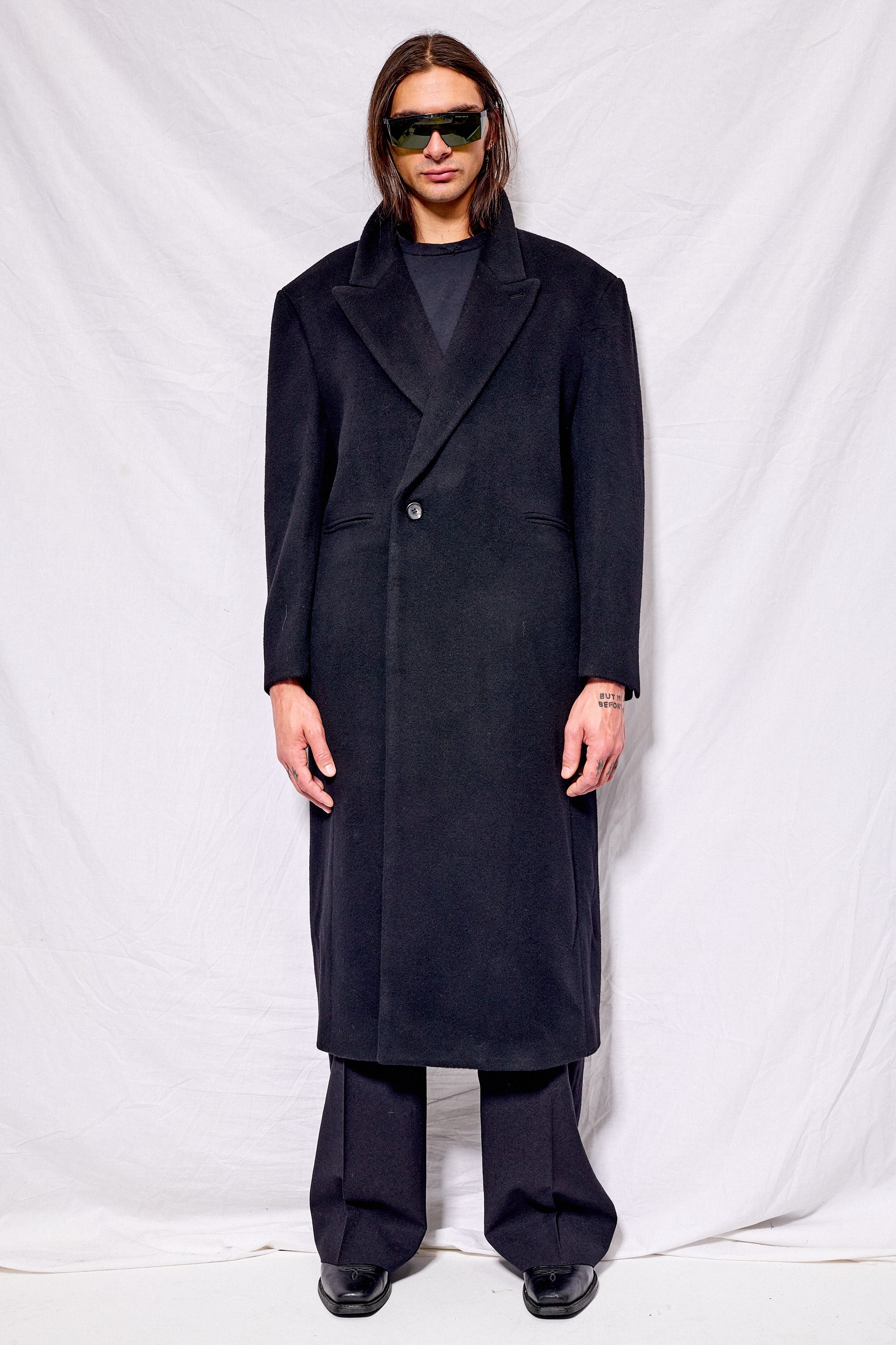 Black Unisex Maxi Double Wool Coat