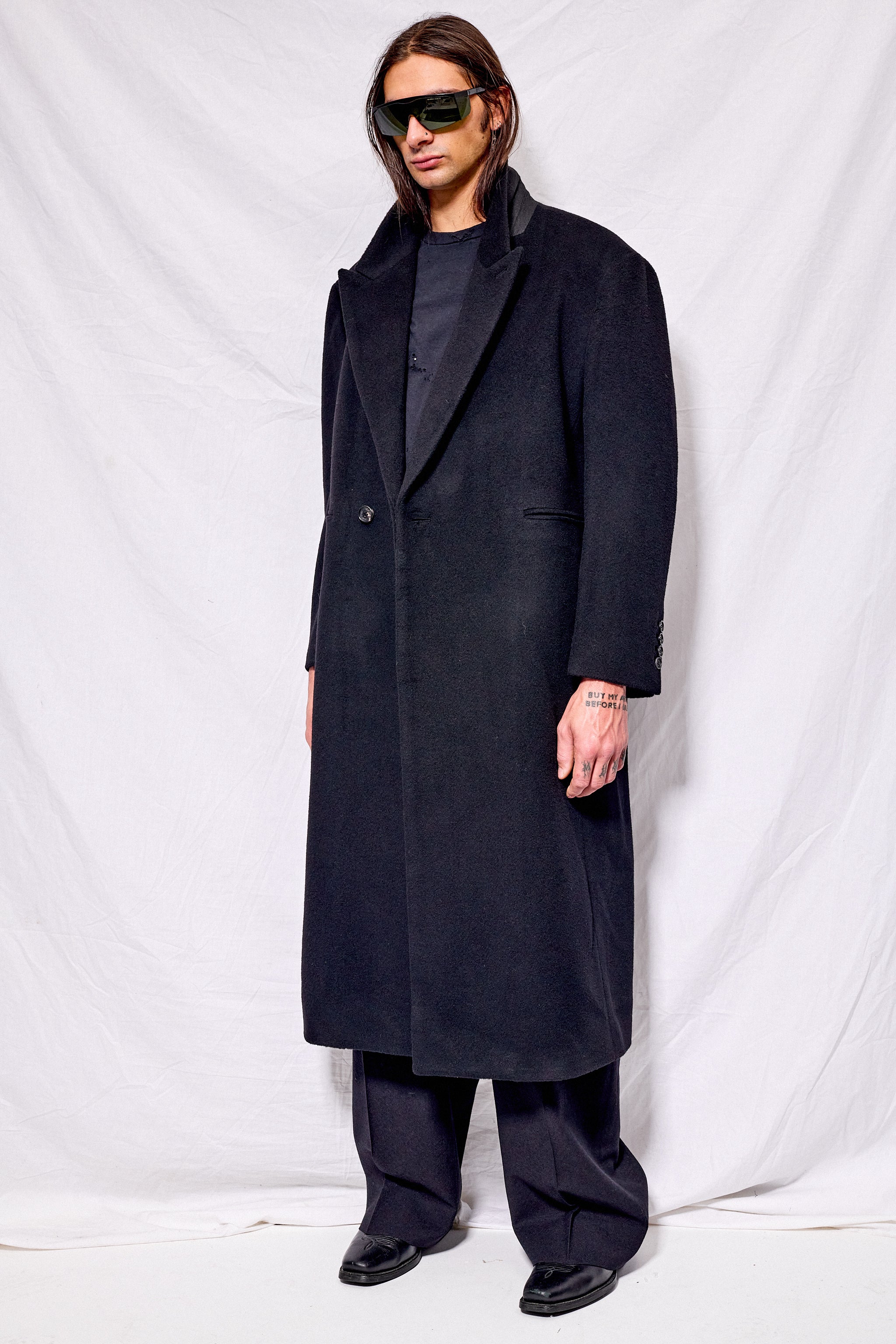 Black Unisex Maxi Double Wool Coat
