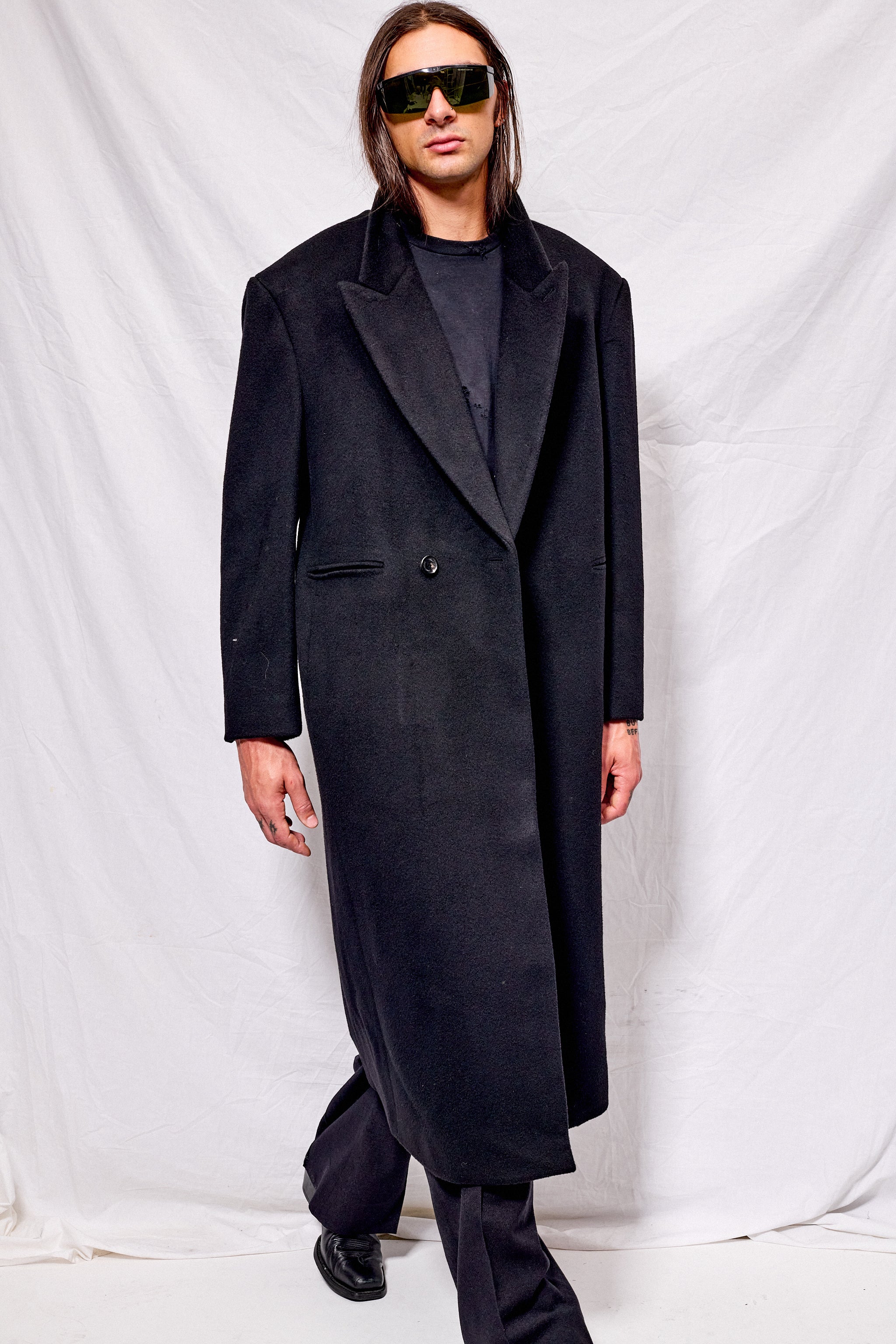 Black Unisex Maxi Double Wool Coat