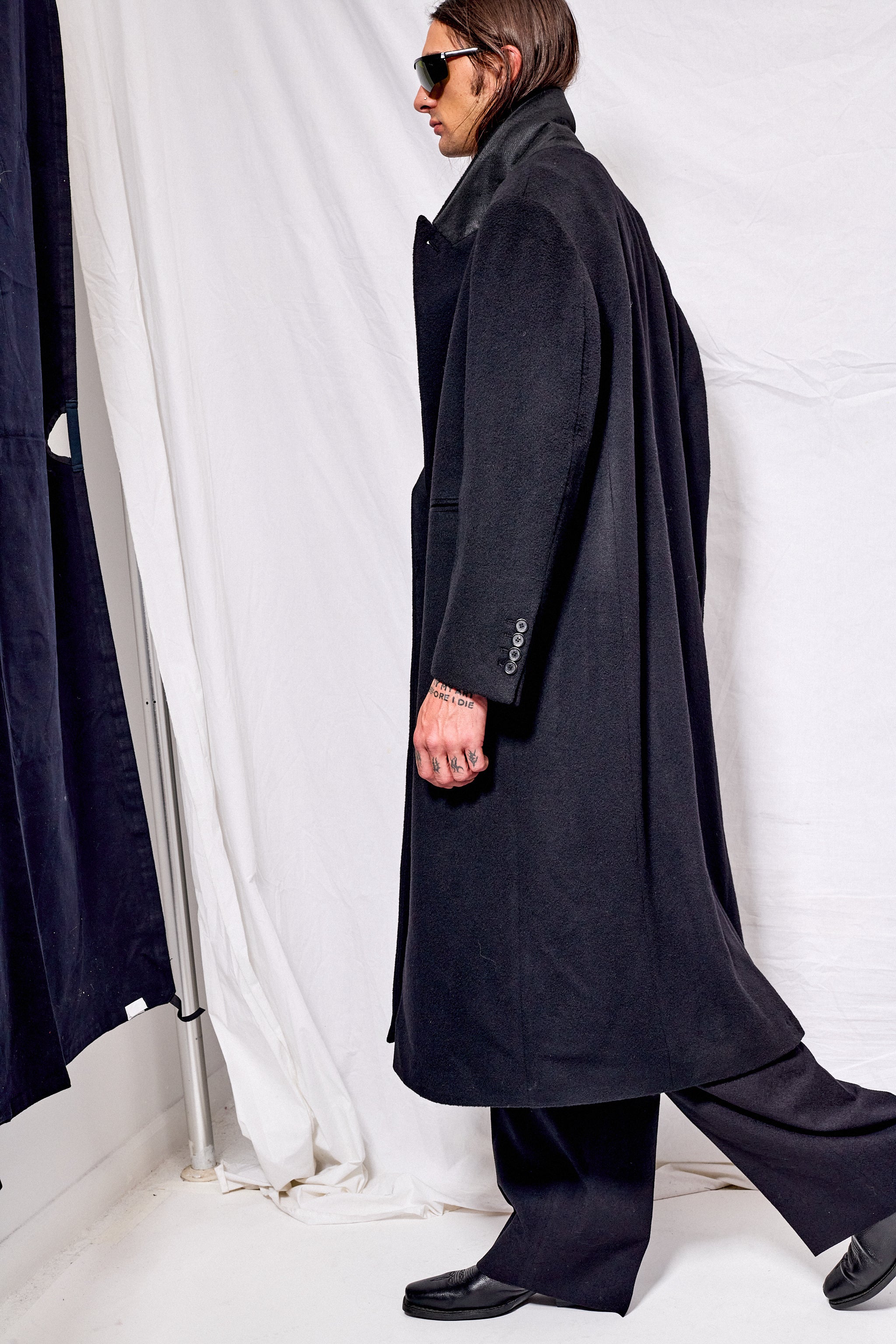 Black Unisex Maxi Double Wool Coat