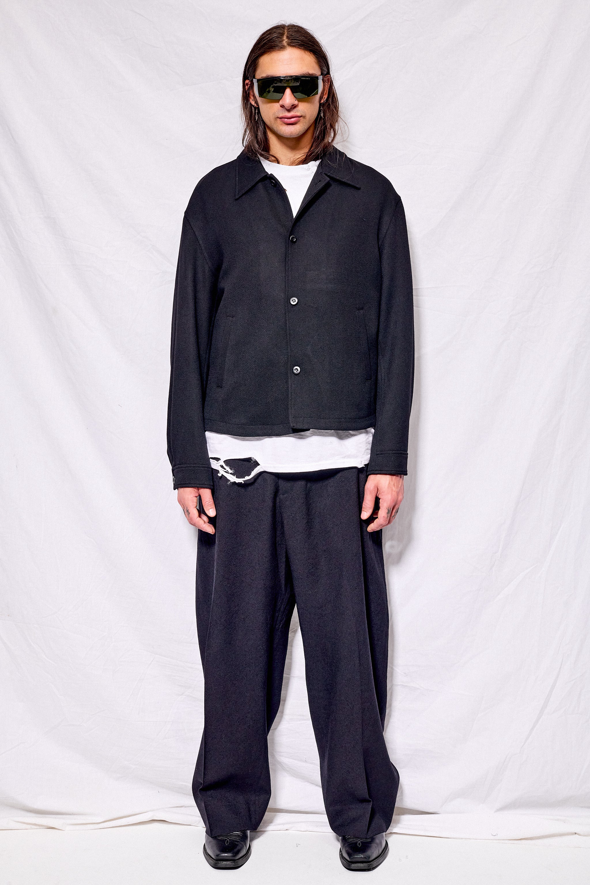 Black Textured Wool Blouson Jacket