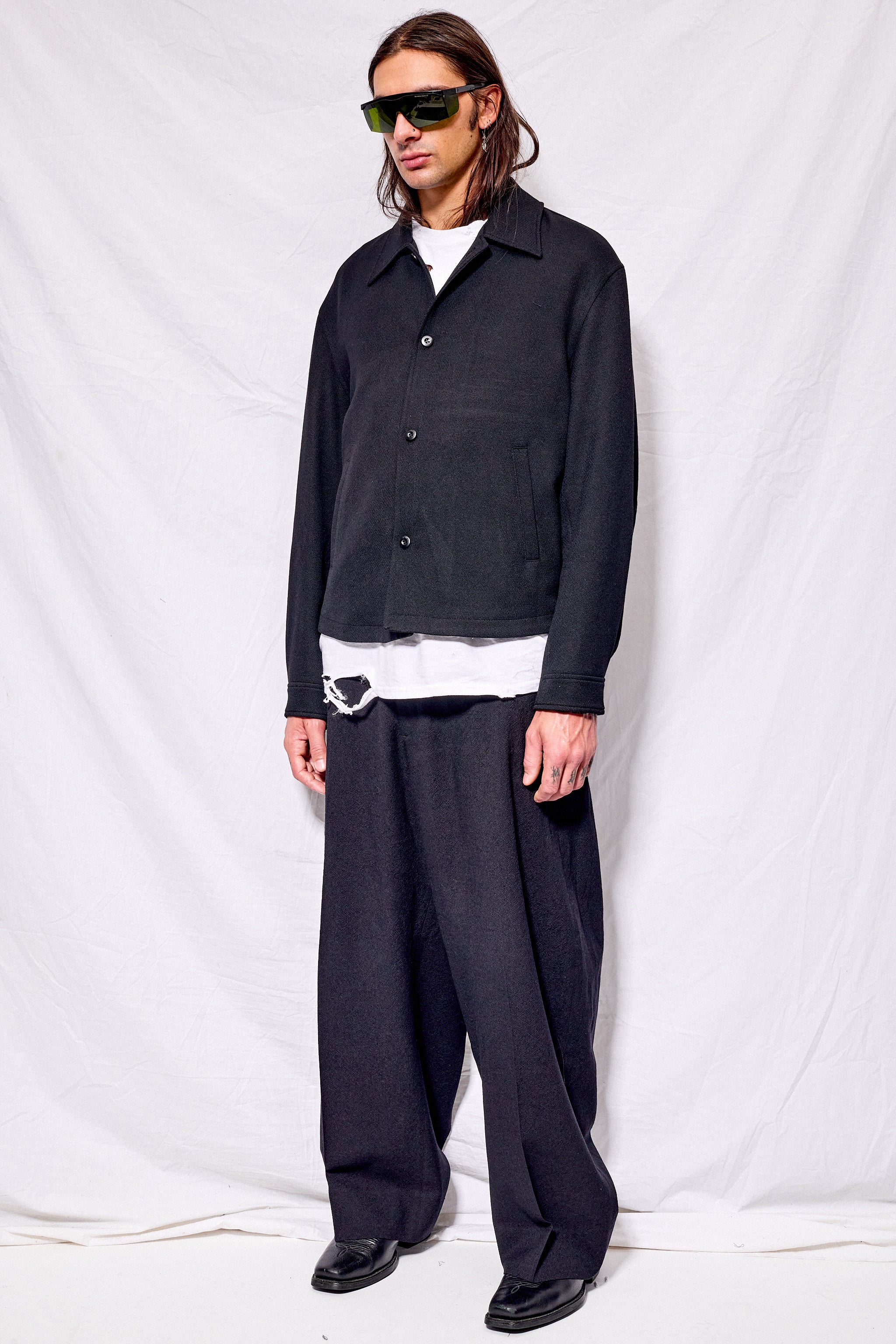Black Textured Wool Blouson Jacket
