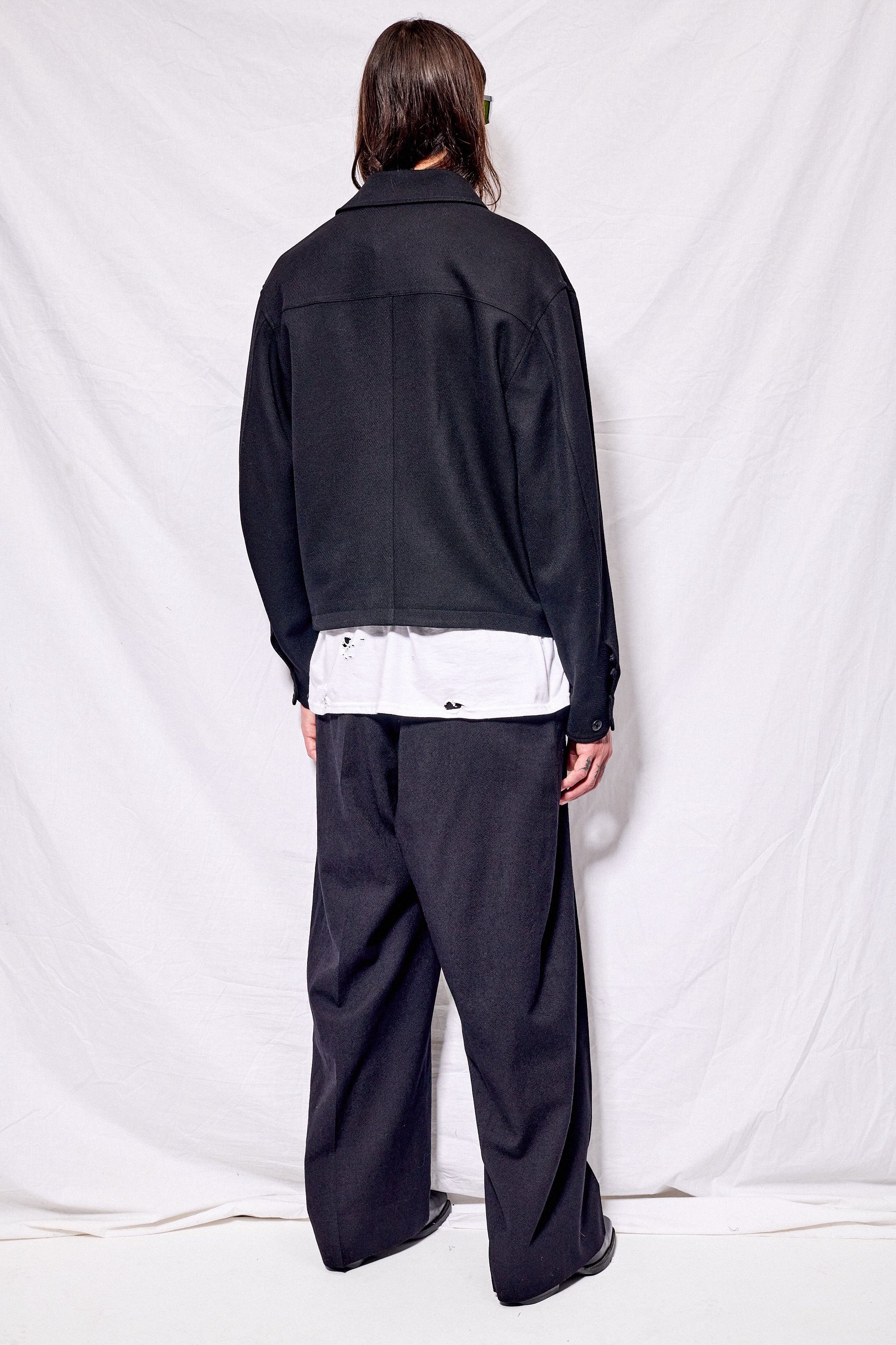 Black Textured Wool Blouson Jacket