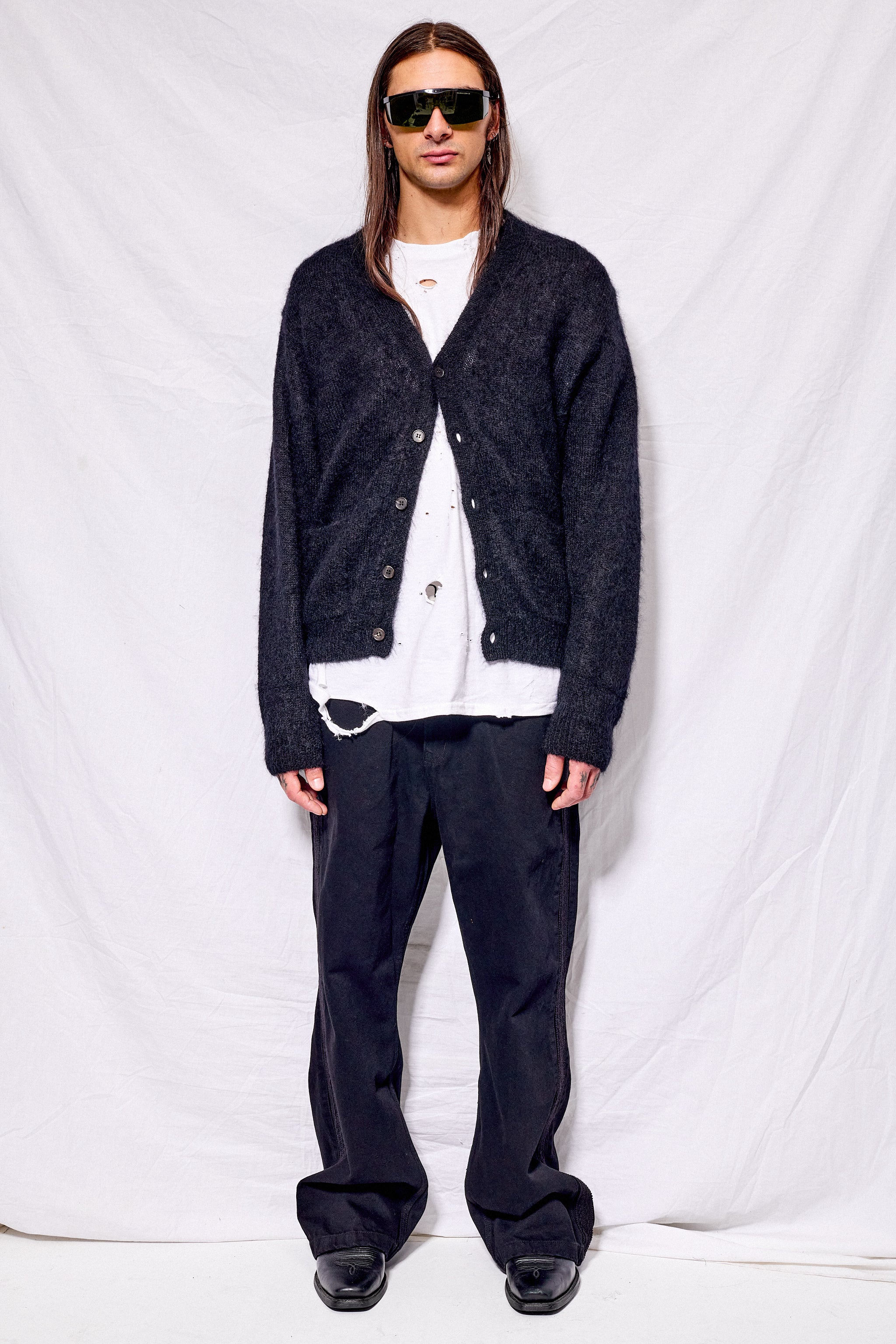 Black Pure Mohair V Cardigan