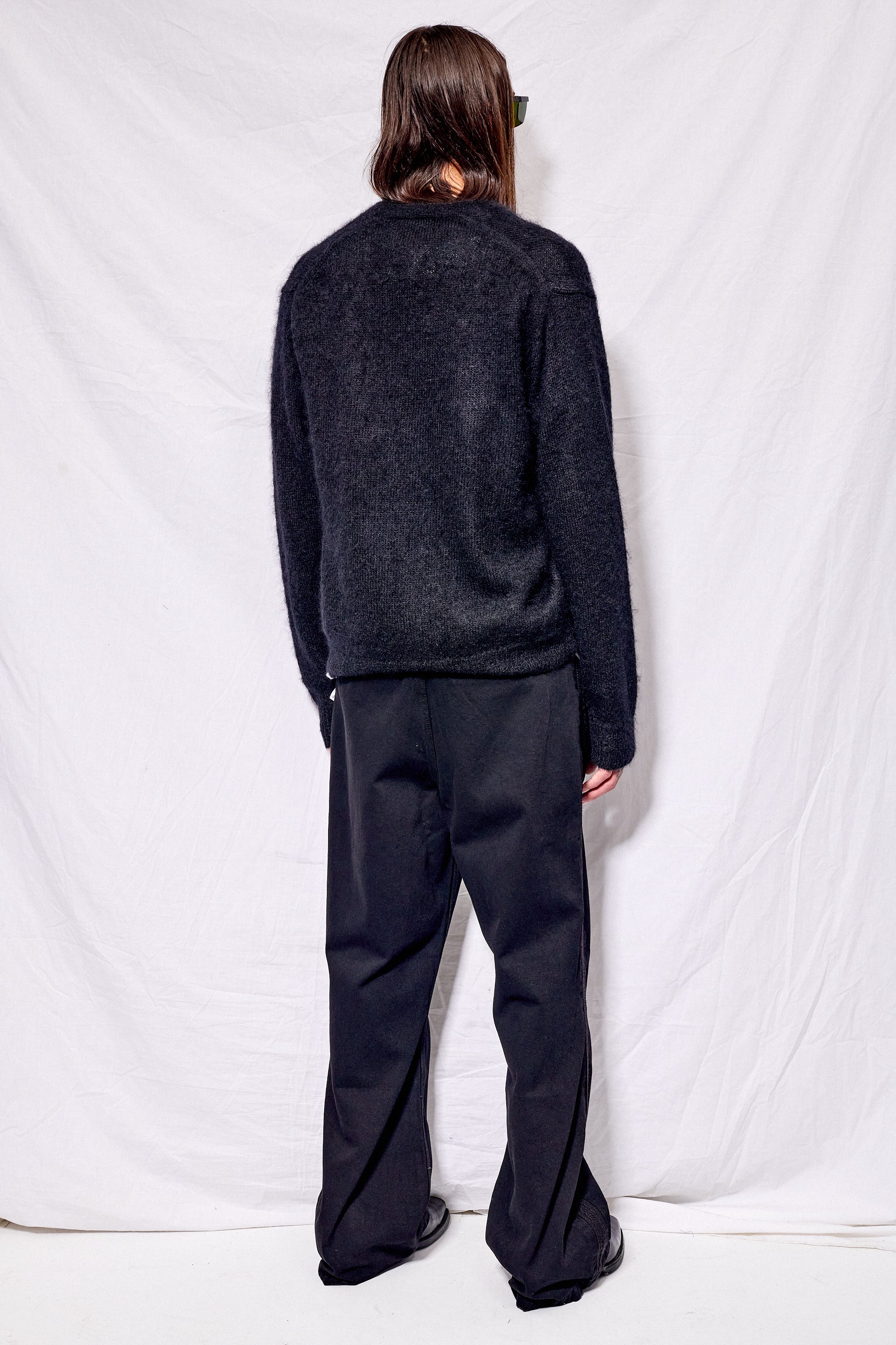 Black Pure Mohair V Cardigan