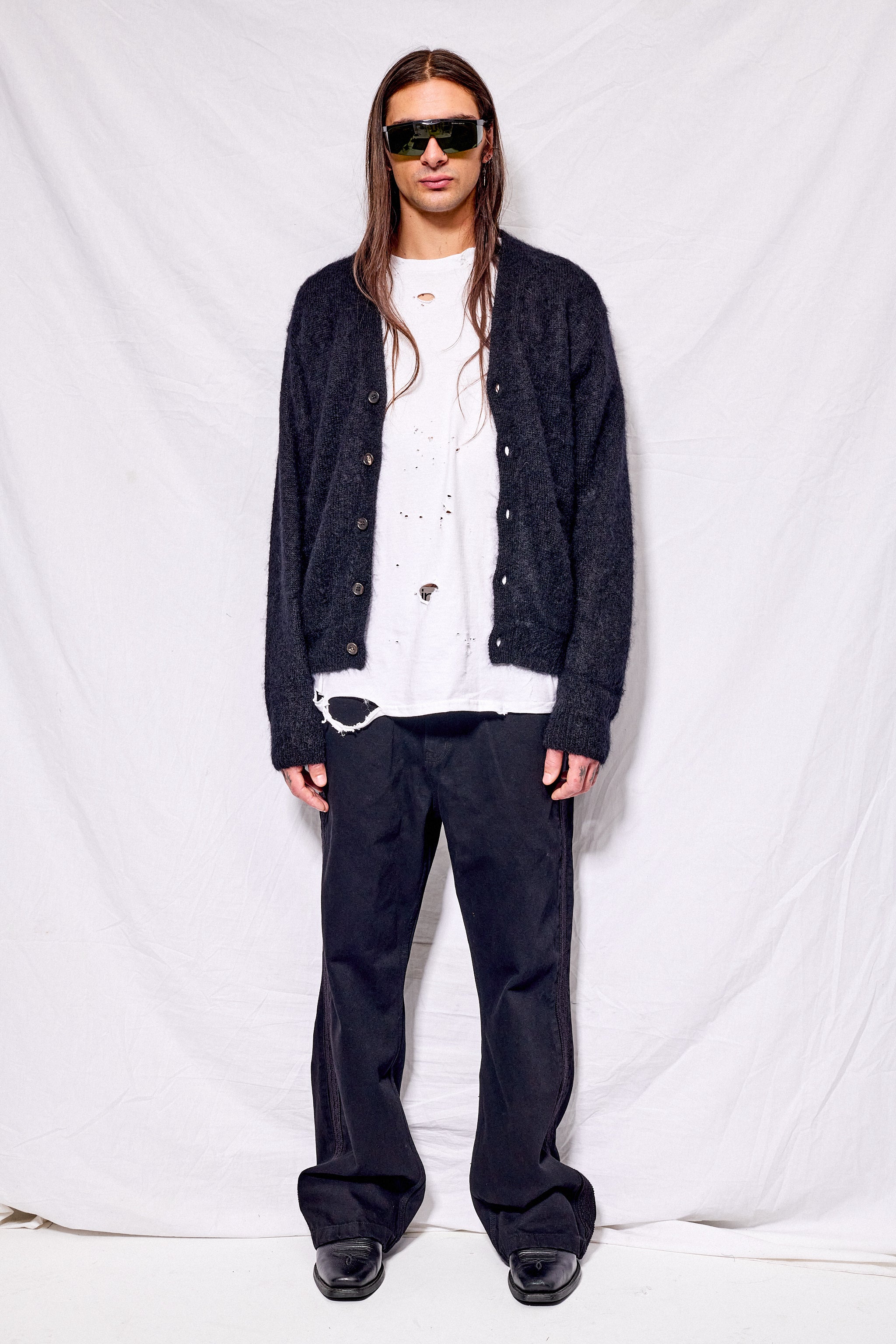 Black Pure Mohair V Cardigan