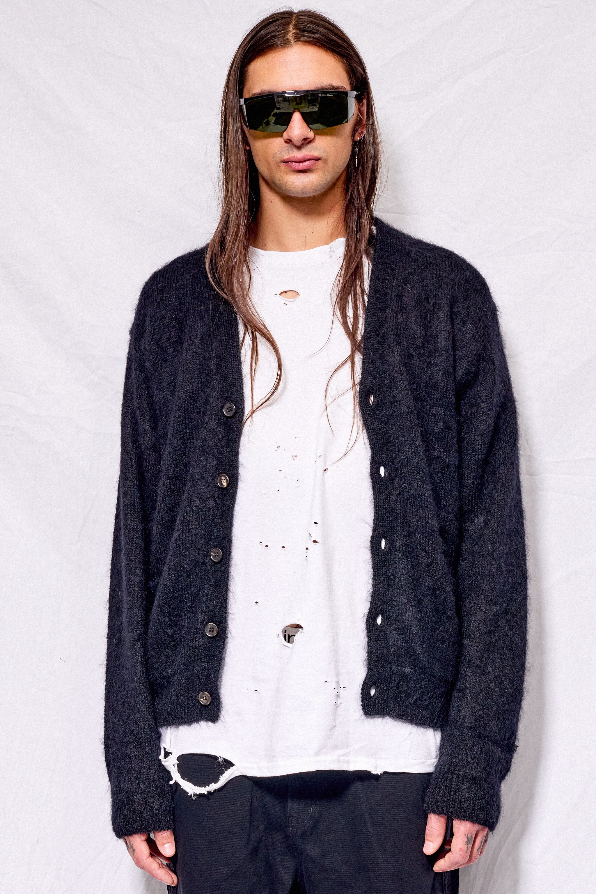 Black Pure Mohair V Cardigan - Batoner – Assembly New York