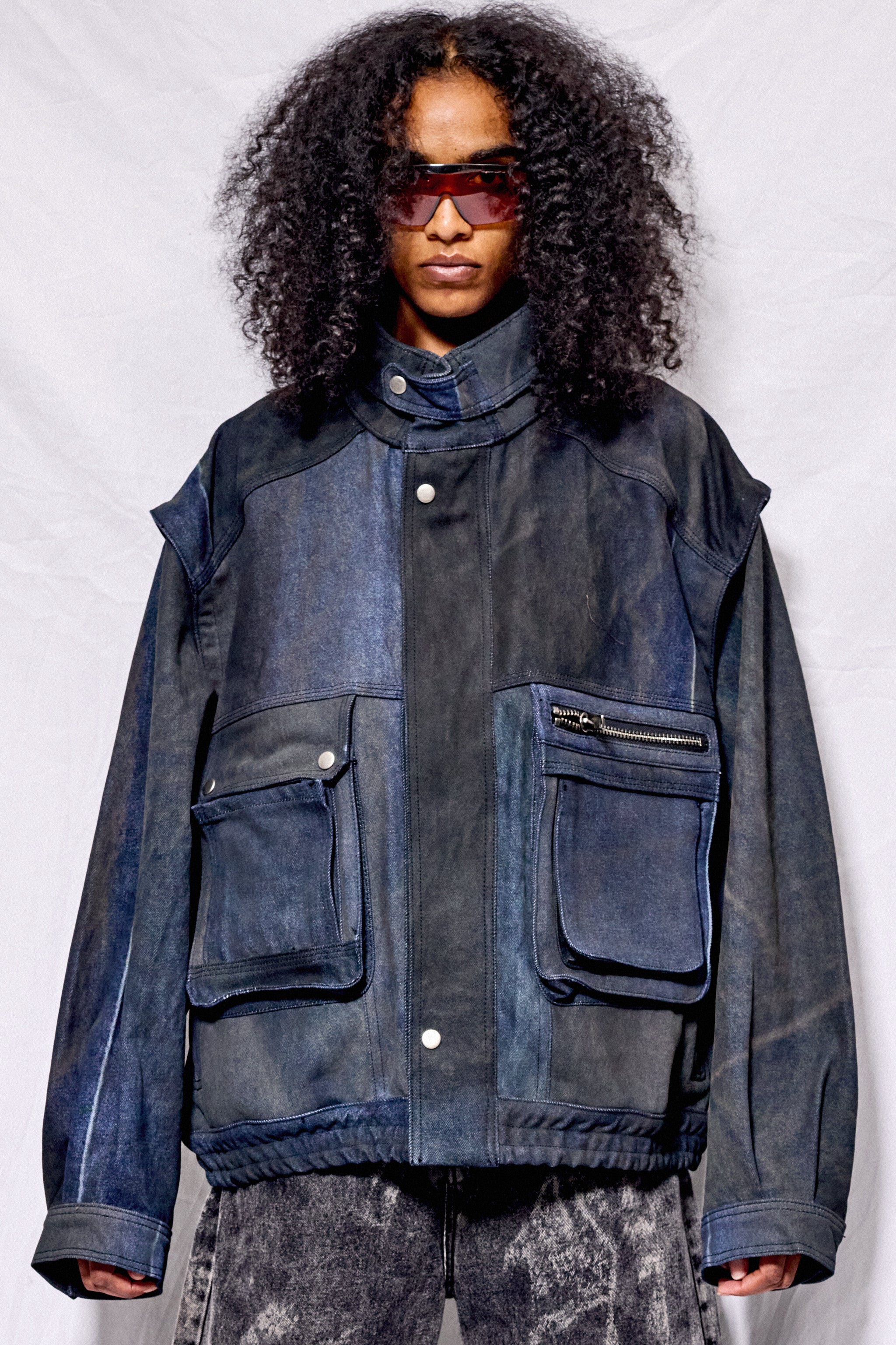 Dirty Indigo Denim Military Jacket