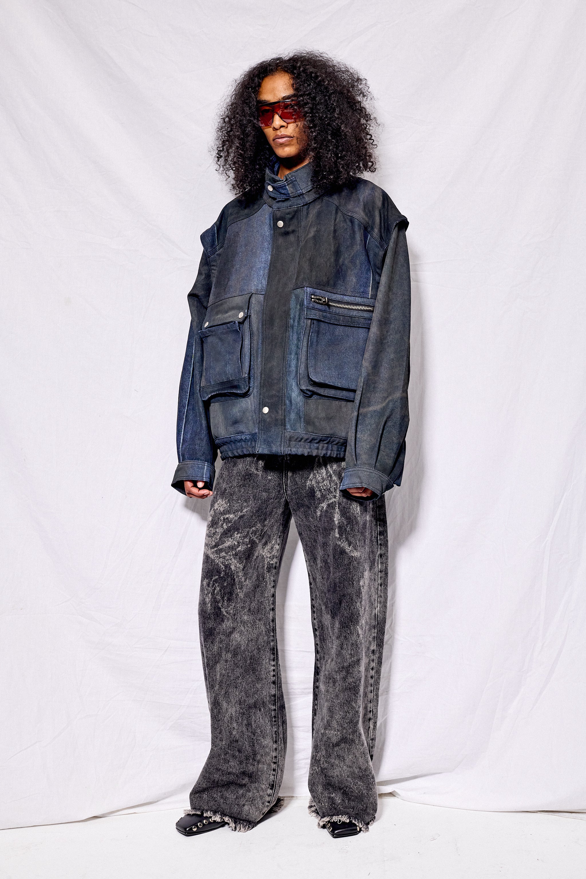 Dirty Indigo Denim Military Jacket