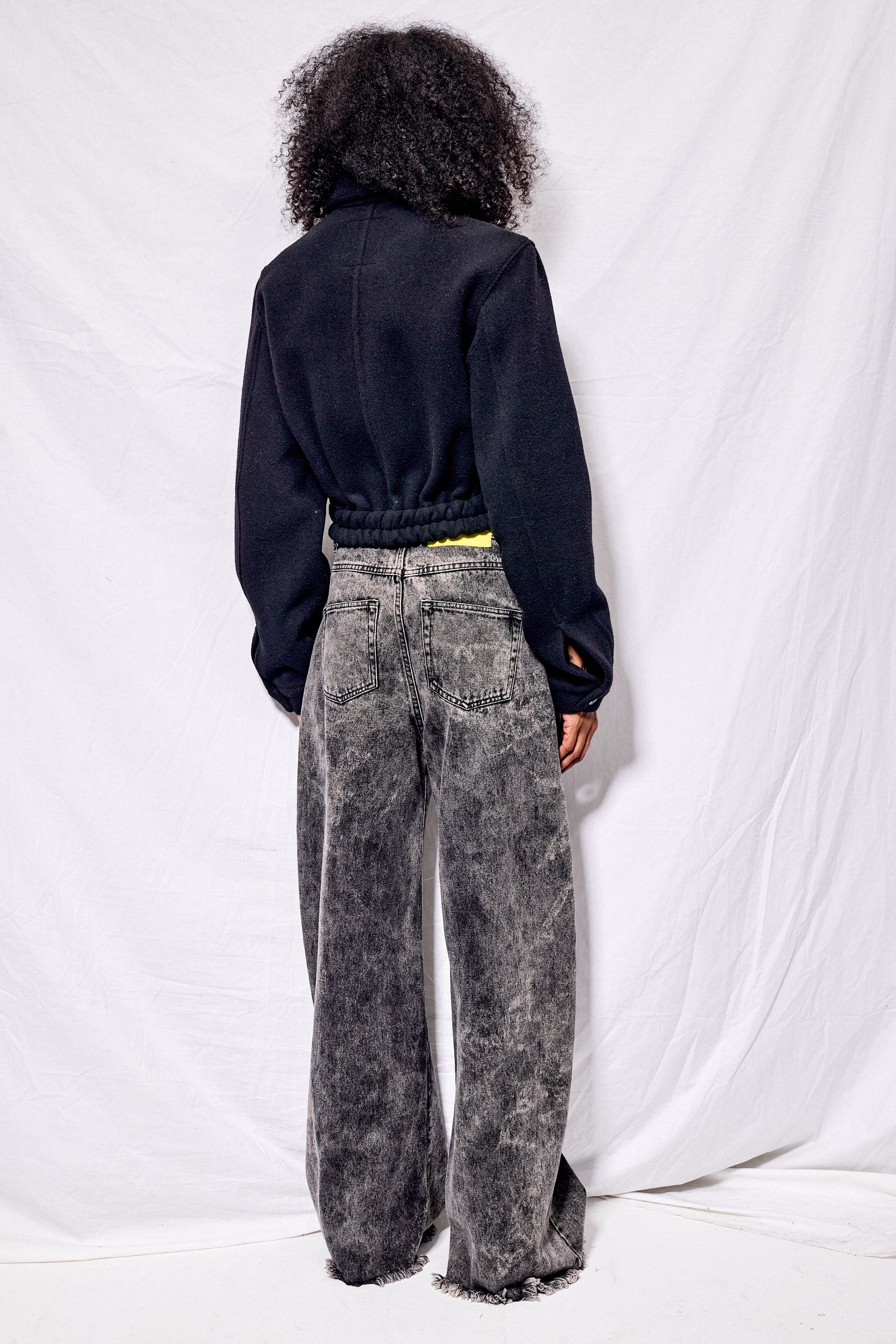 Black Wool Shrunken Zip Jacket