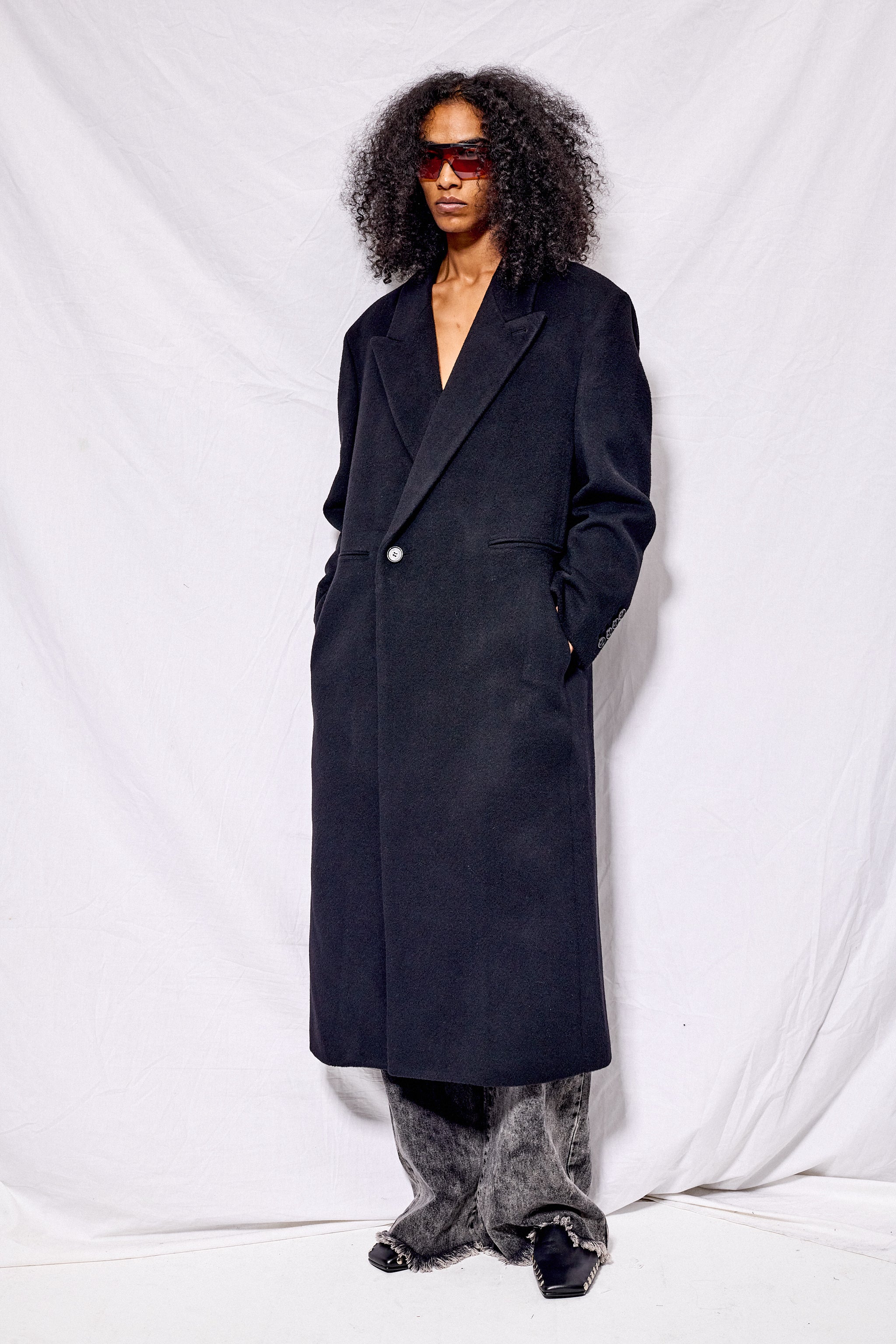 Black Unisex Maxi Double Wool Coat