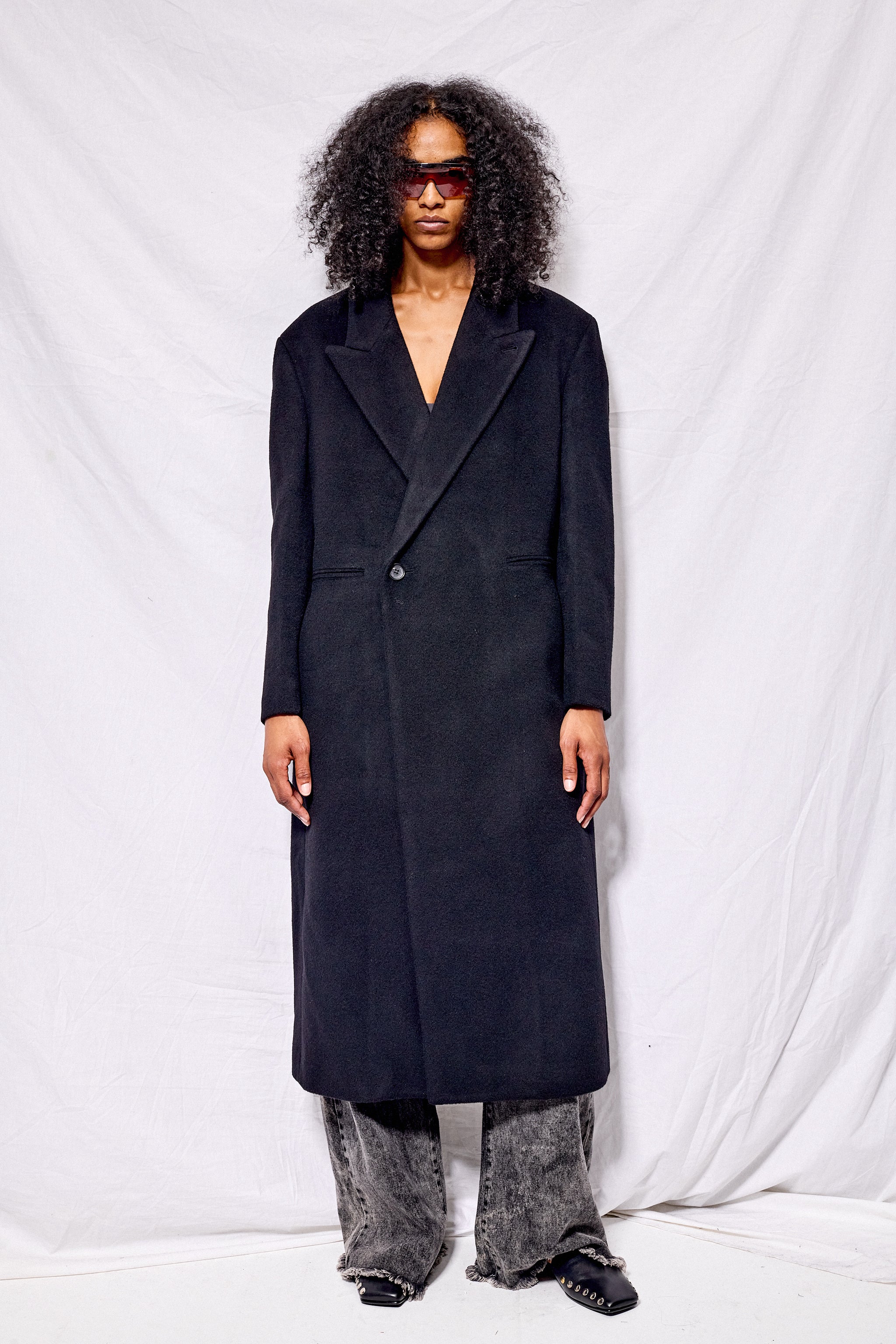 Black Unisex Maxi Double Wool Coat