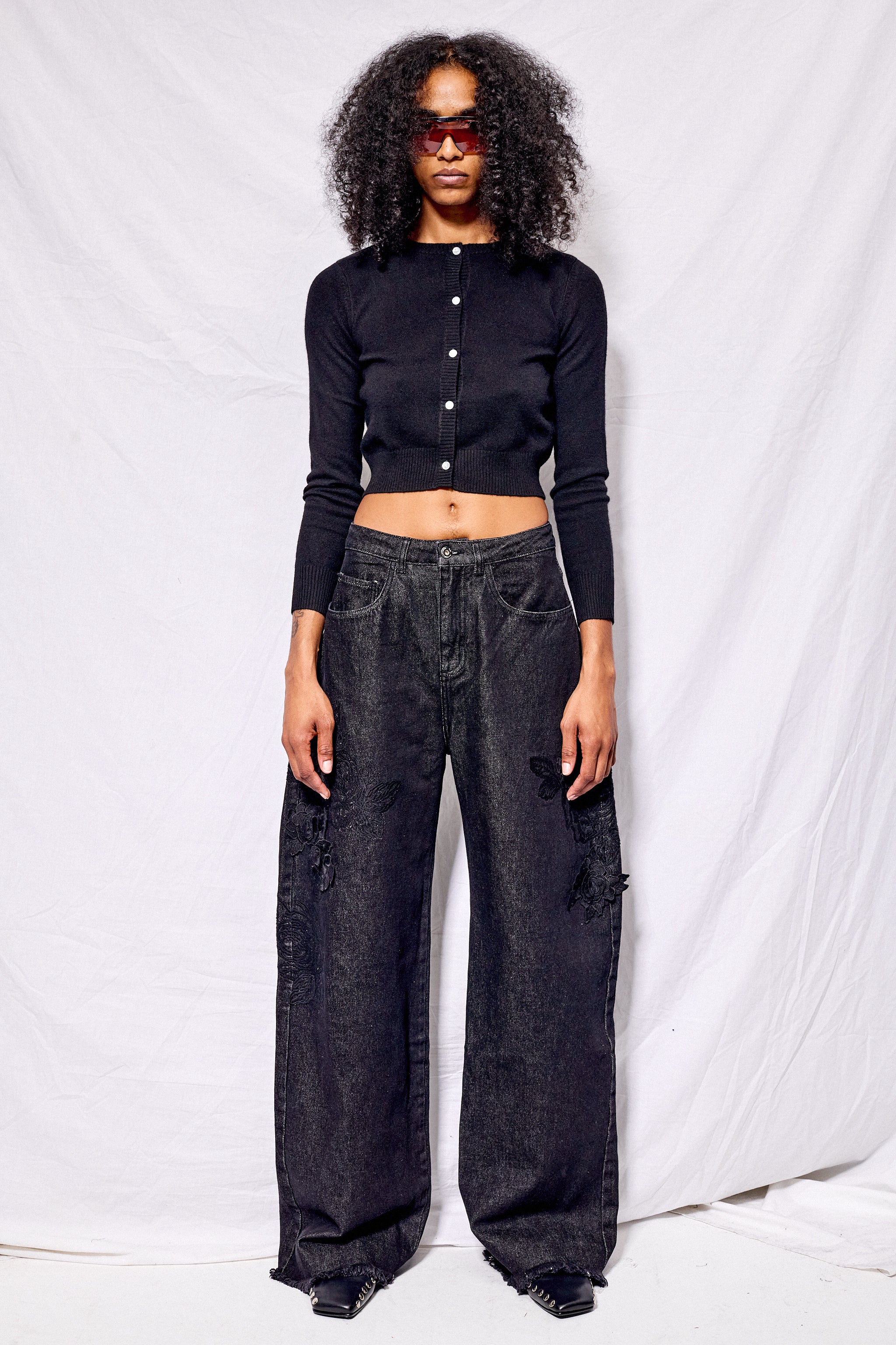Black Cashmere Crop Cardigan