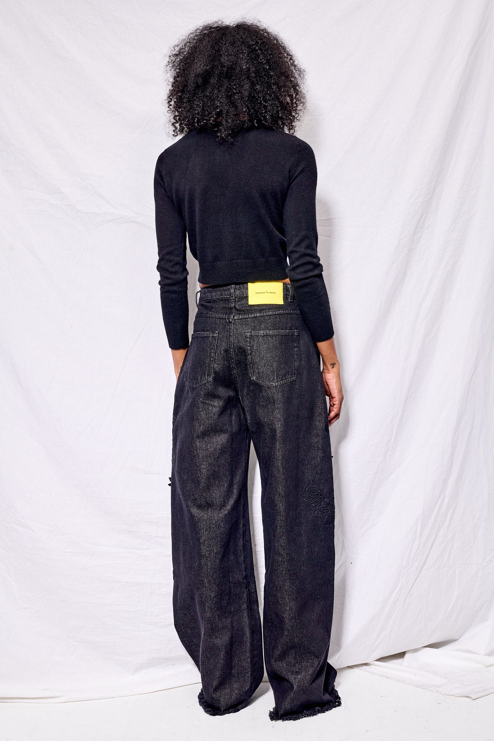 Black Embroidered Denim Boyfriend Jeans