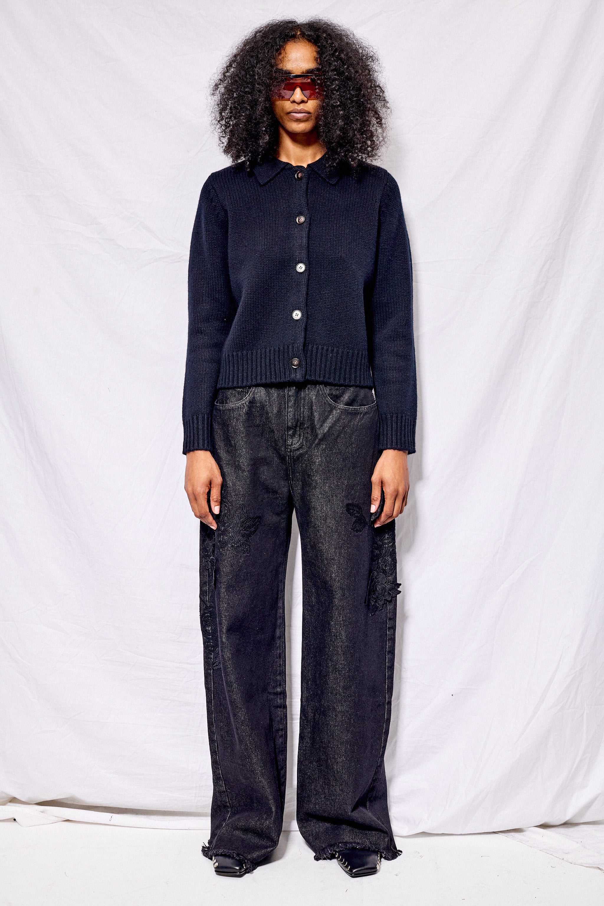 Black Treena Polo Cardigan