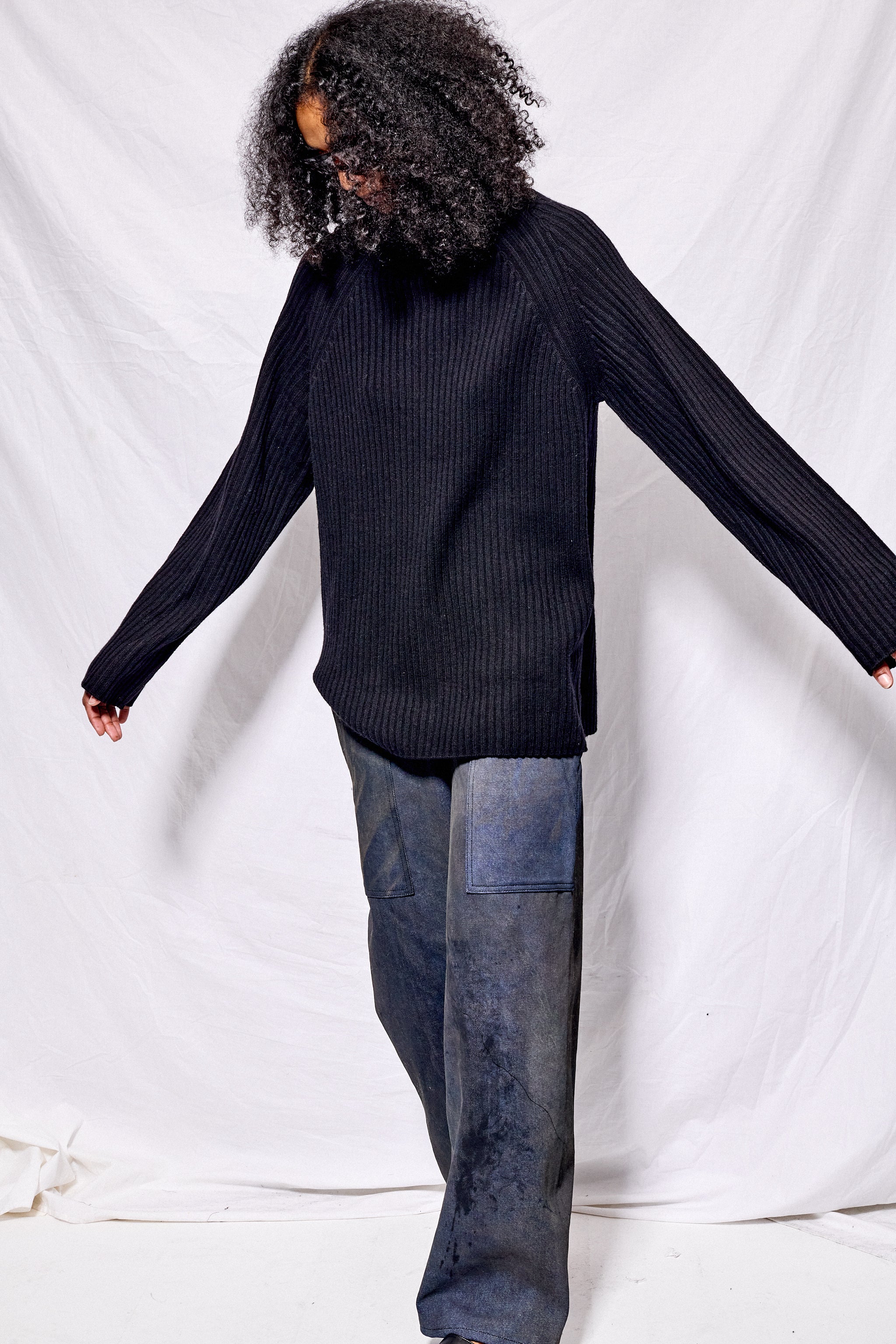 Black Ribbed Cashmere Turtleneck