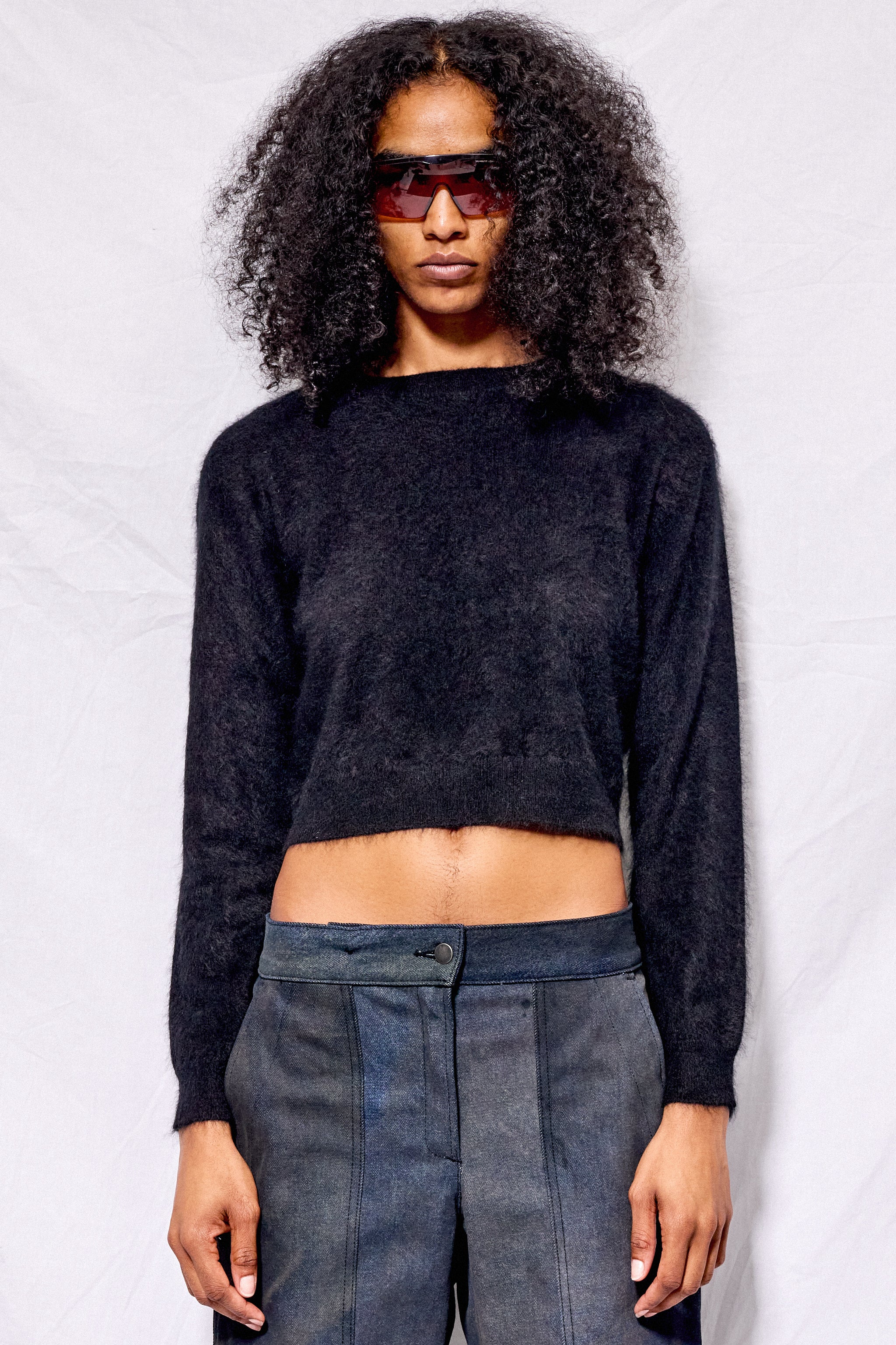 Black Brushed Cashmere Crop Long Sleeve