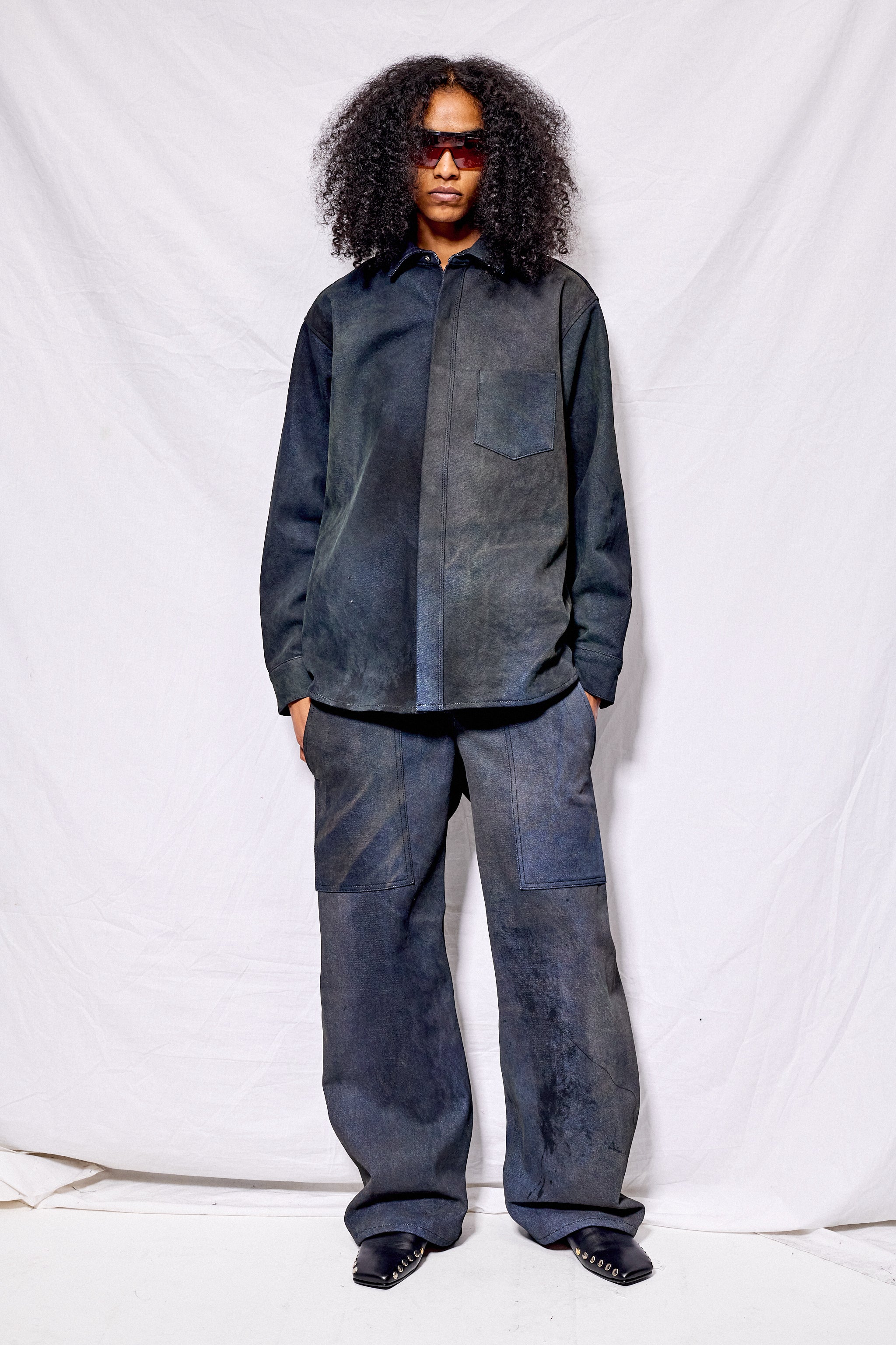 Dirty Indigo Denim Loose Snap Shirt