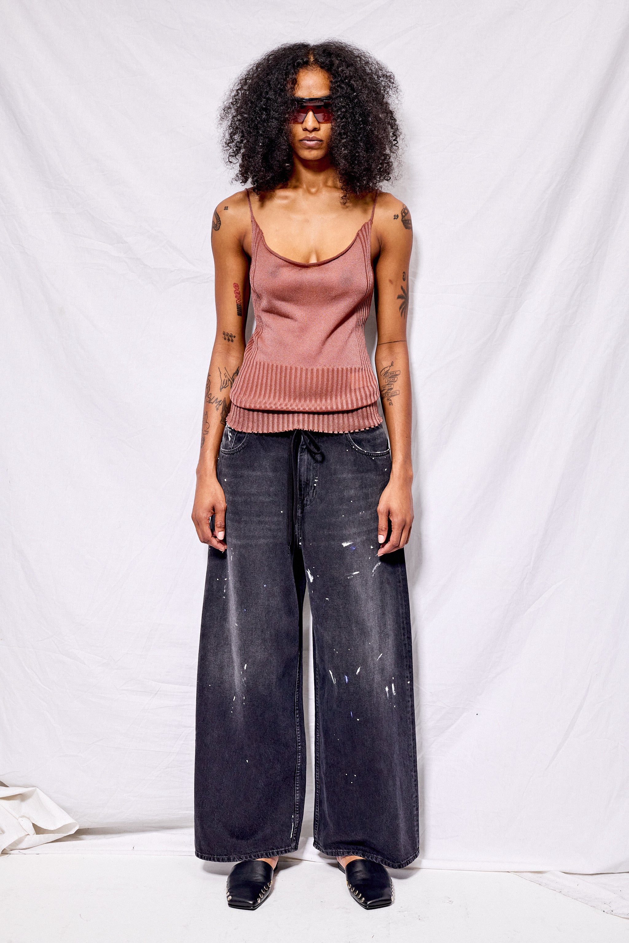Black Painted 5 Pocket Pant