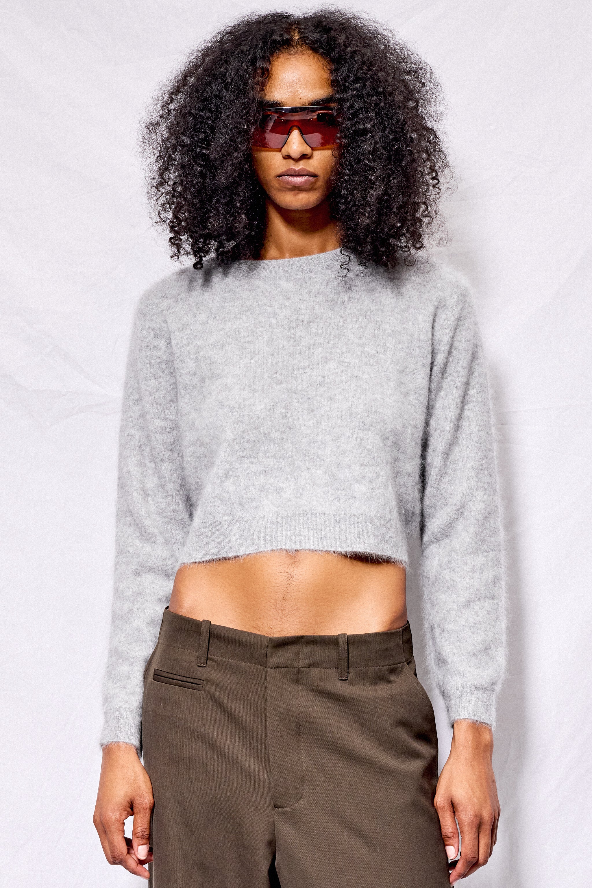 Grey Brushed Cashmere Crop Long Sleeve