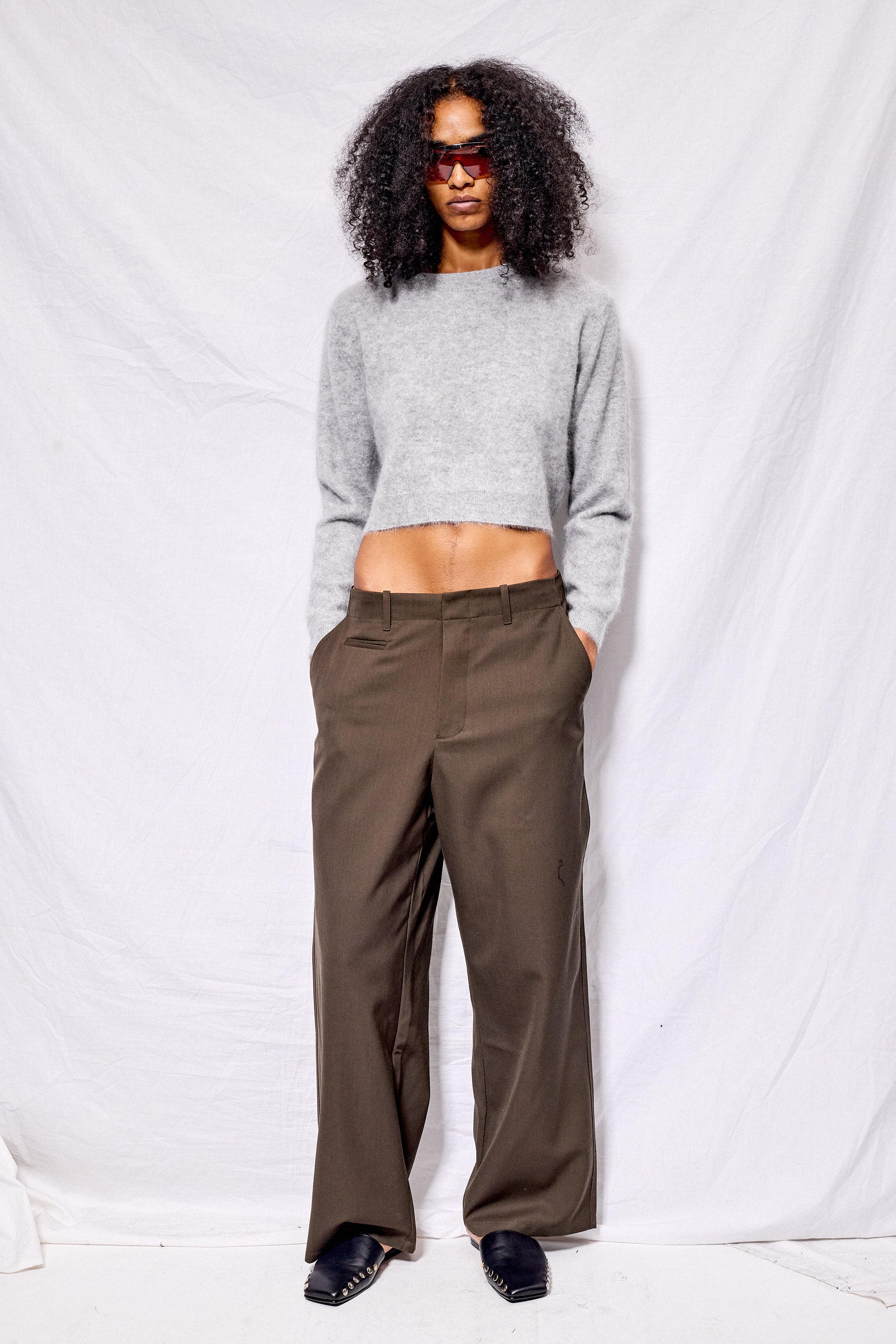 Grey Brushed Cashmere Crop Long Sleeve