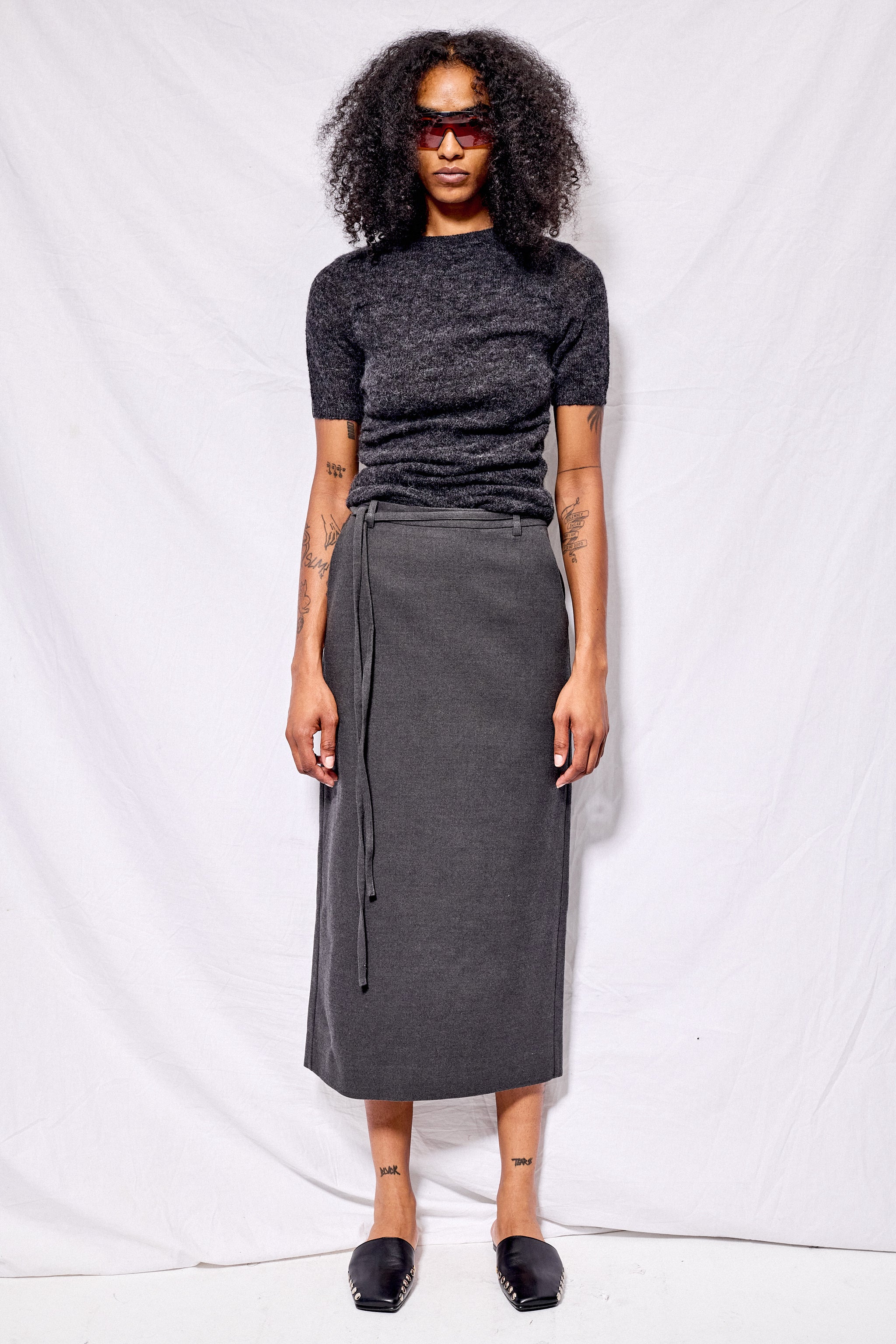 Charcoal Grey Draw String Maxi Skirt