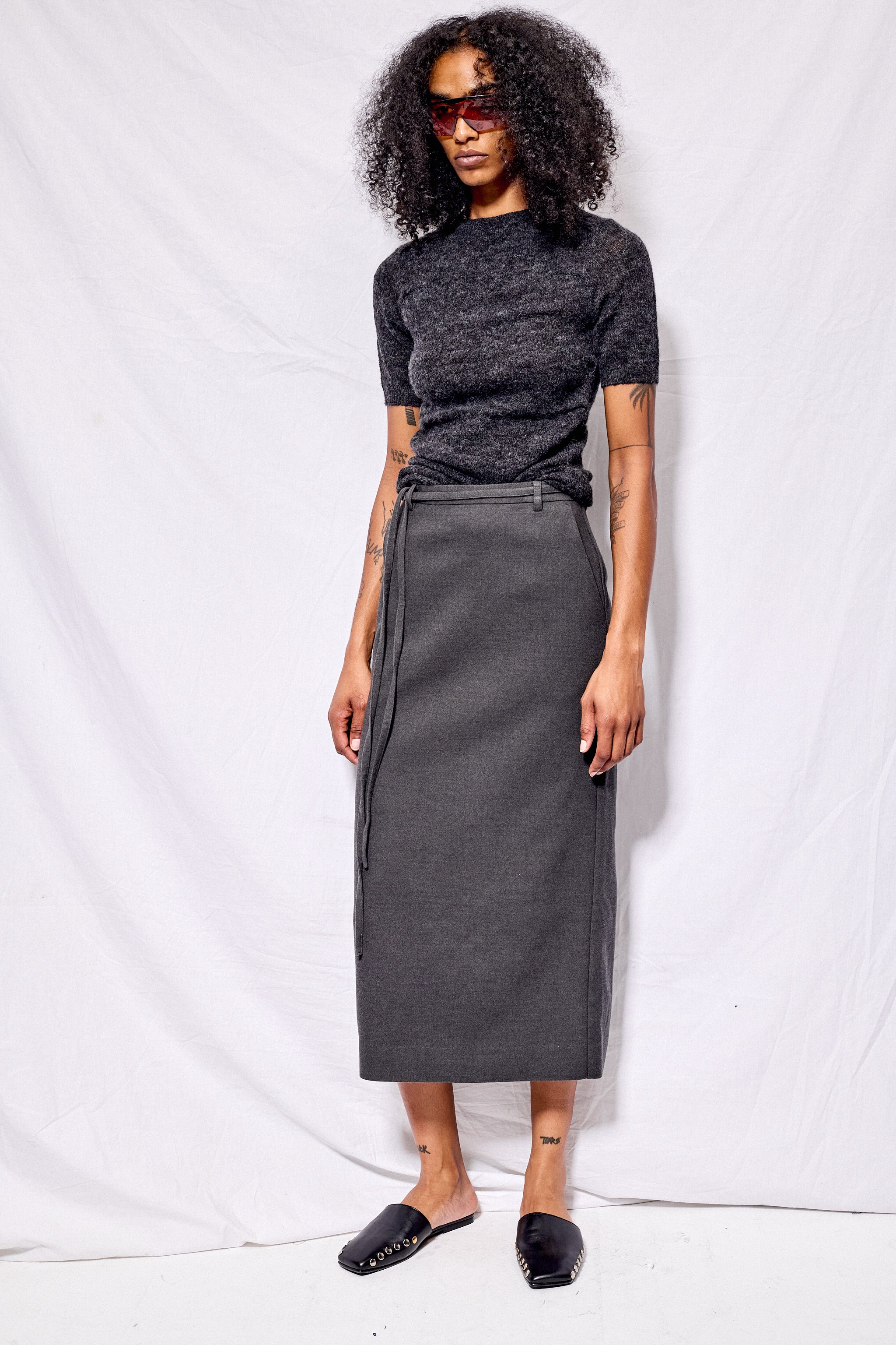 Charcoal Grey Draw String Maxi Skirt