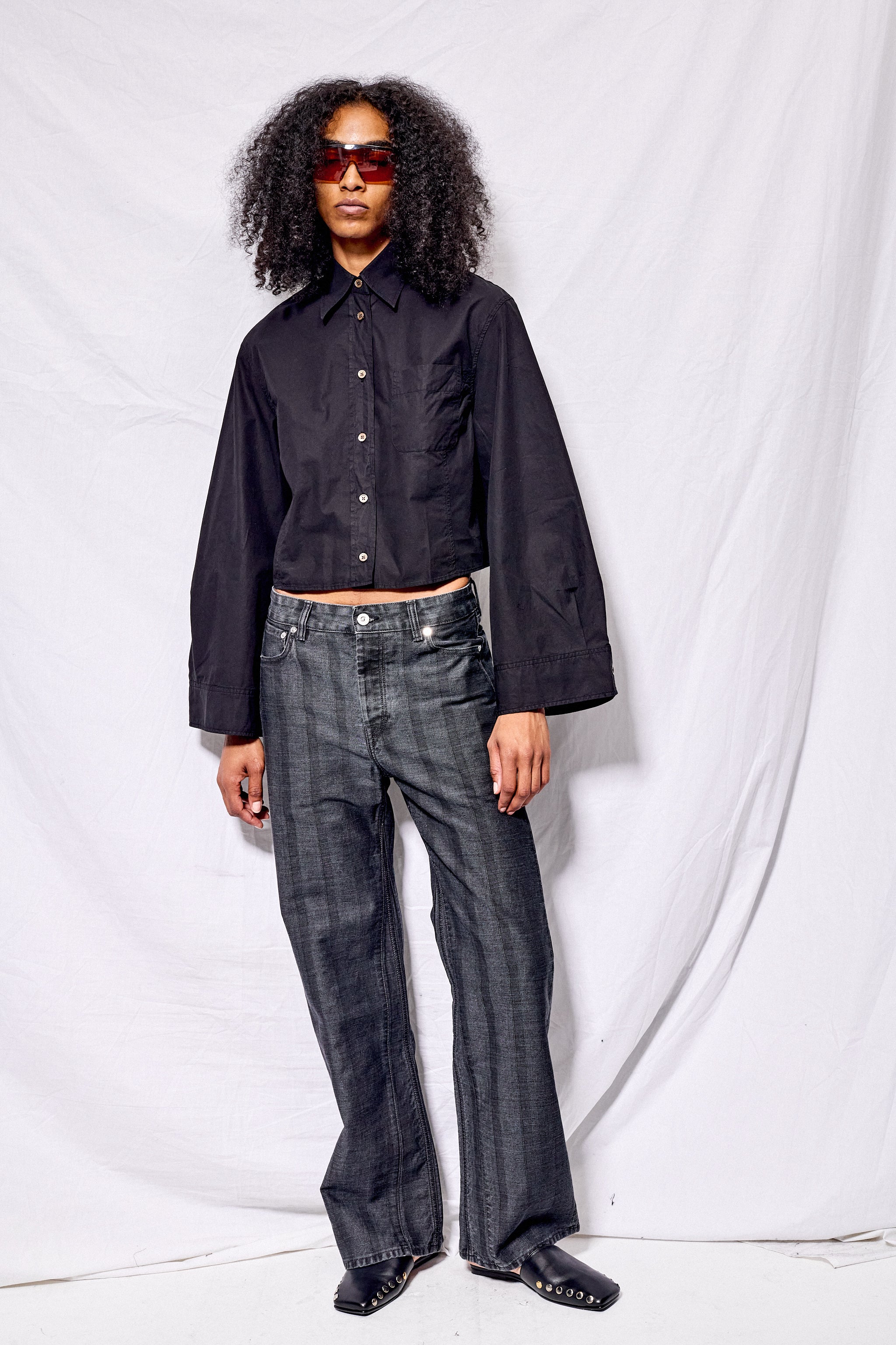 Dyed Black Dense Poplin Balloon Shirt