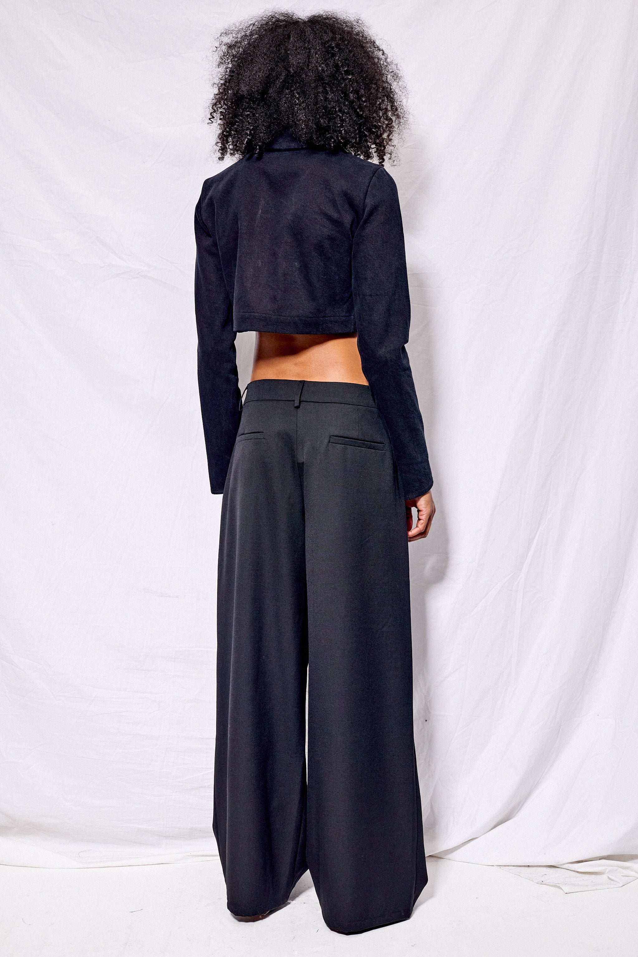 Black Denim Fireman Crop Rugby Top