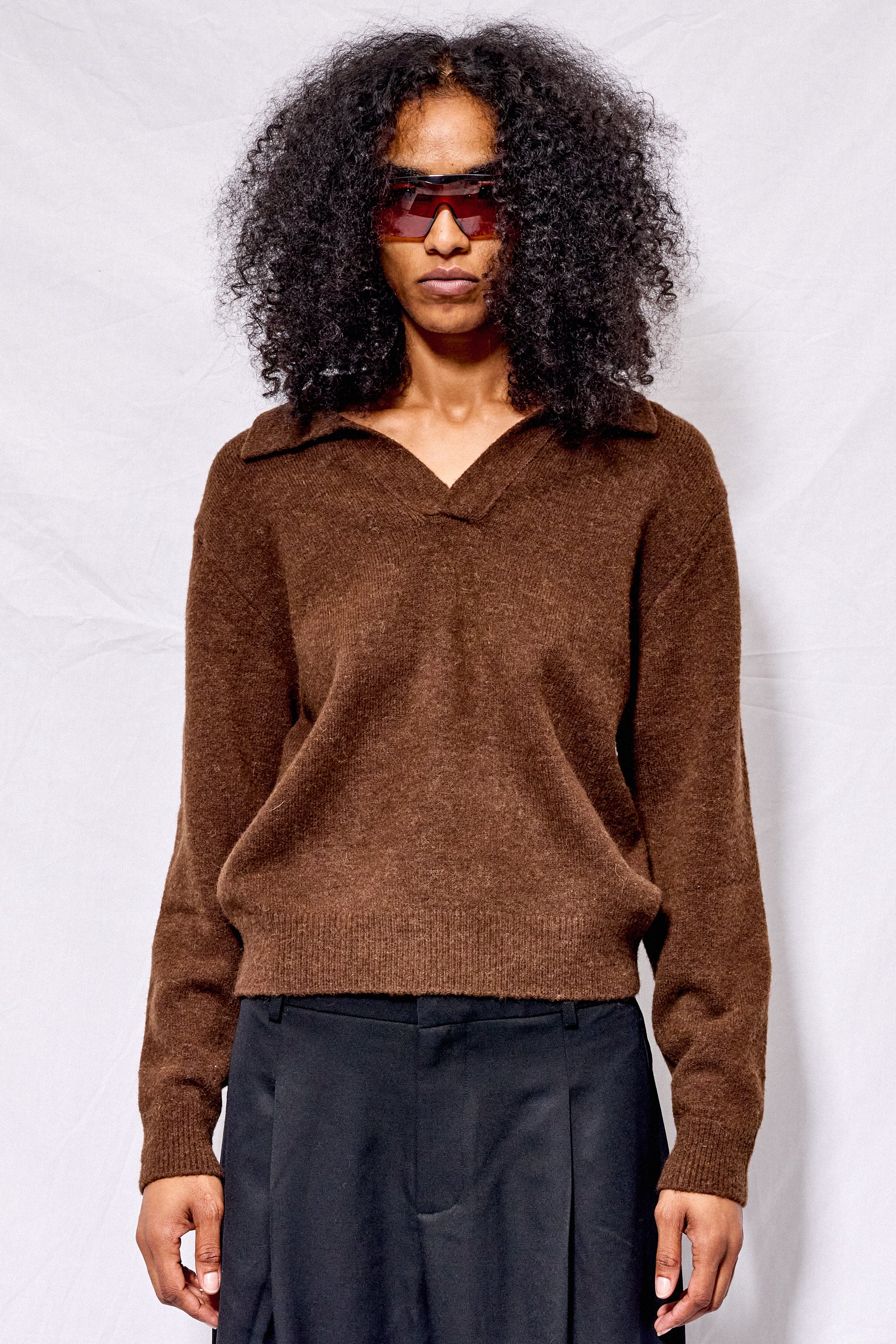 Dark Brown Unisex Open Collared Sweater