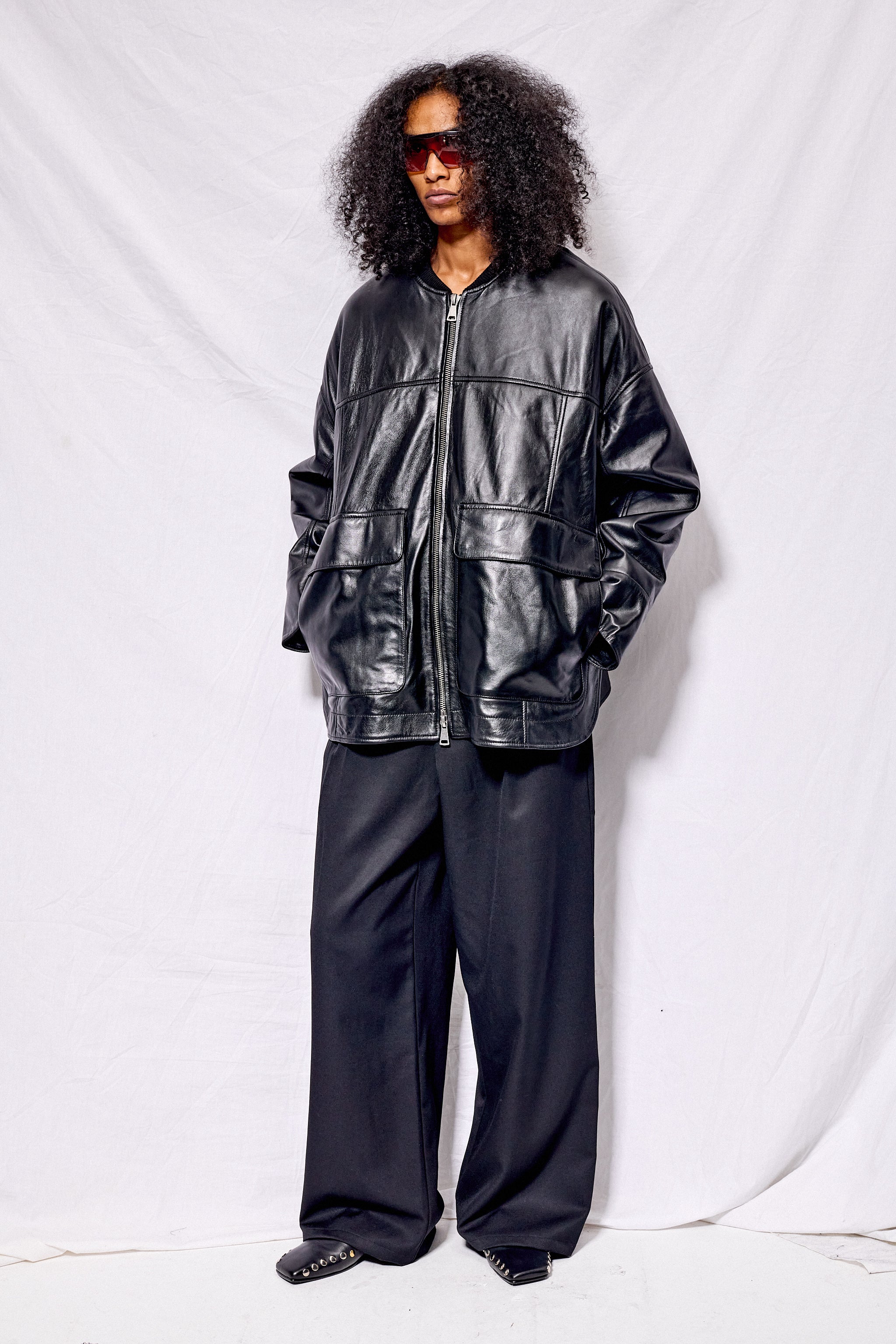 Black Nappa Leather Parka Jacket