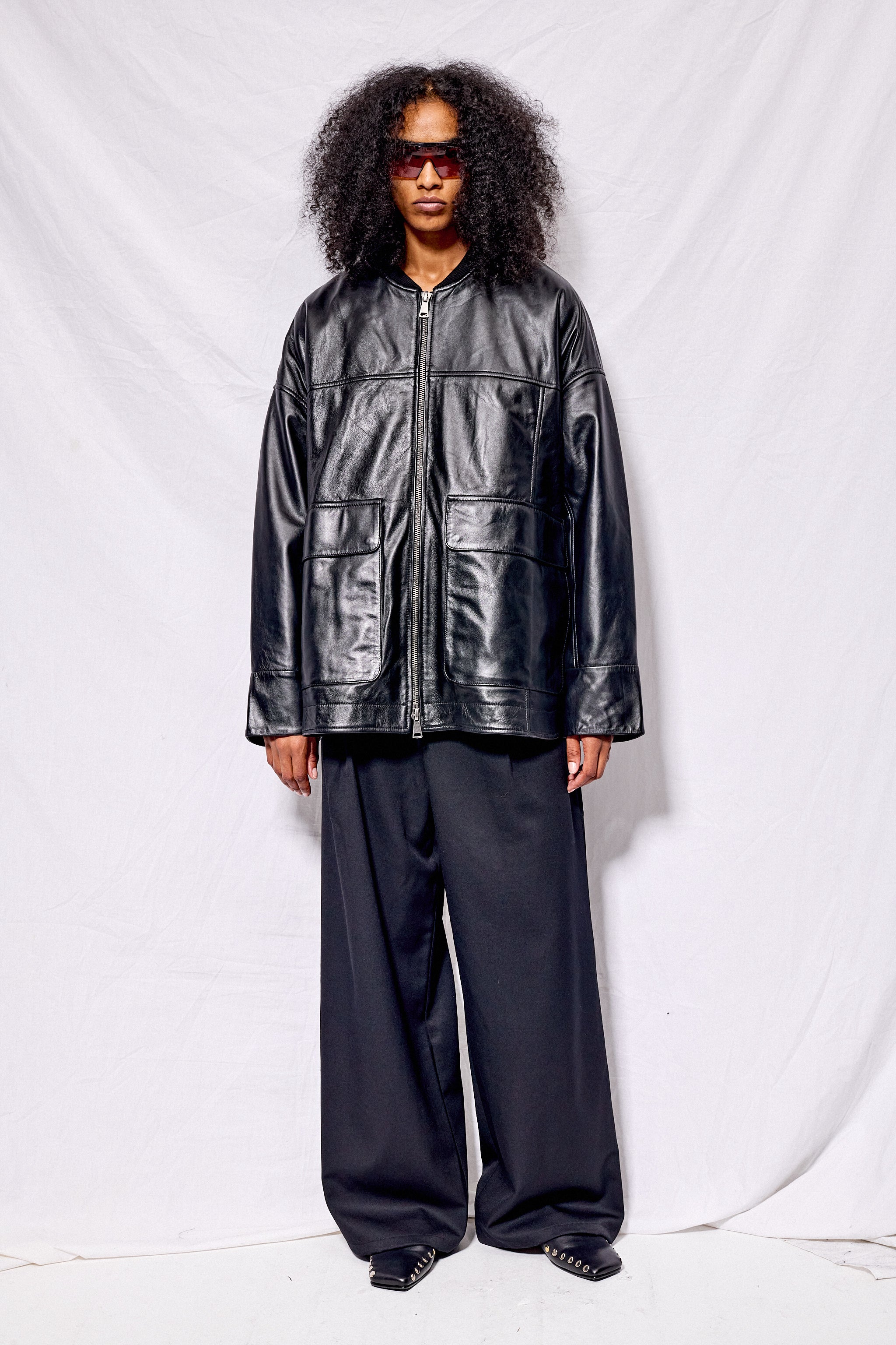 Black Nappa Leather Parka Jacket
