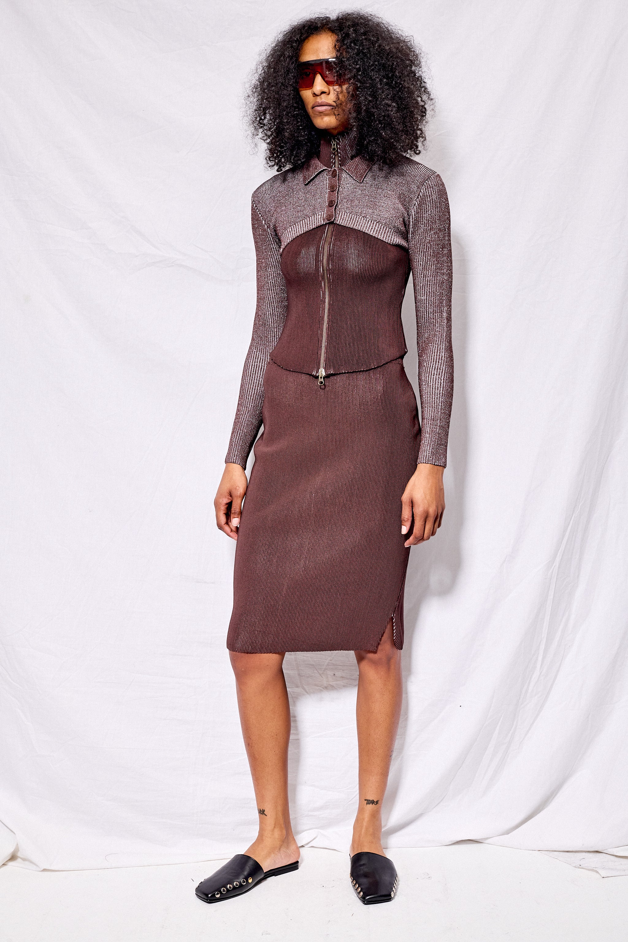 Chocline Ribbed Collar Bolero