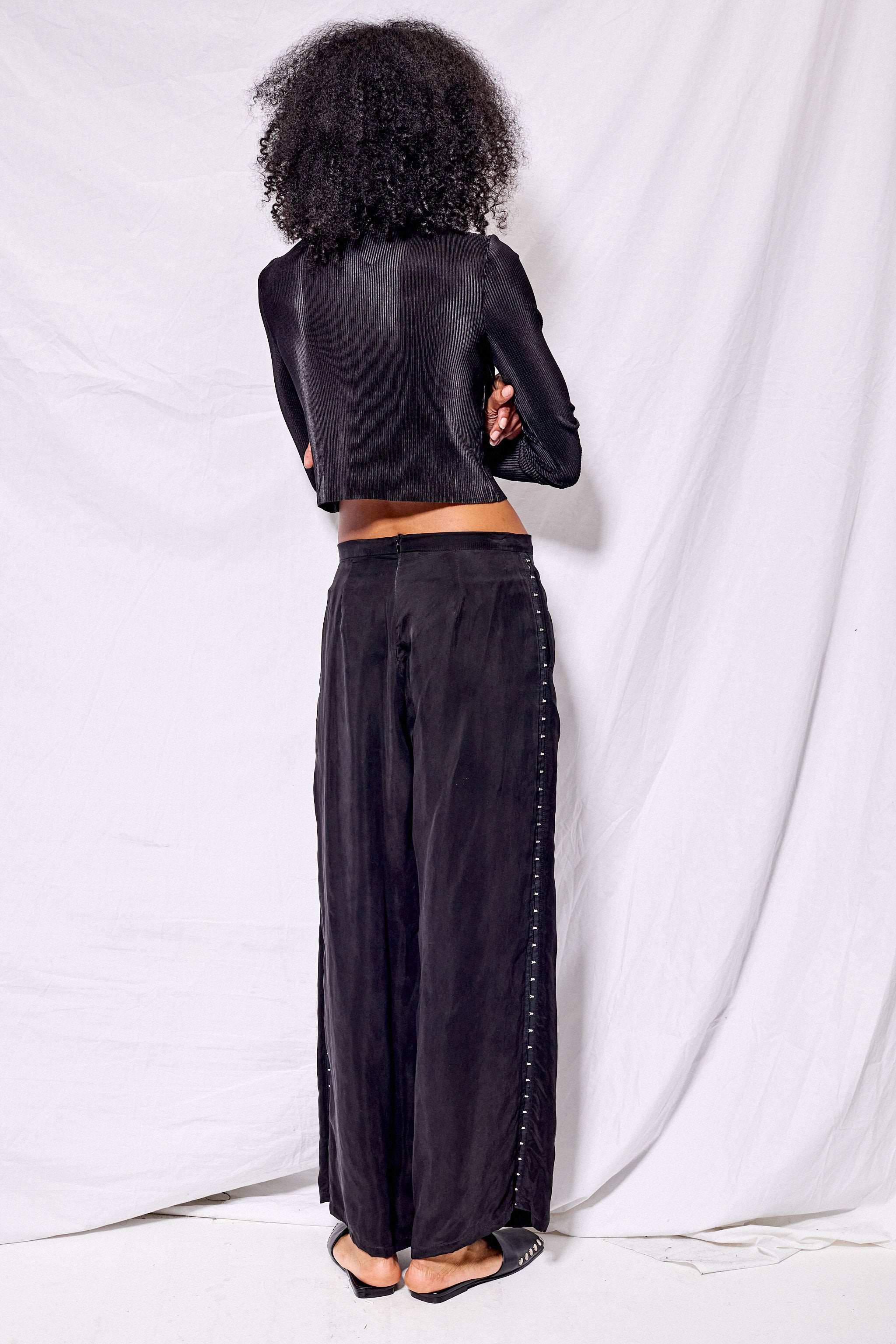 Black Cupro Side Hook Clean Pant